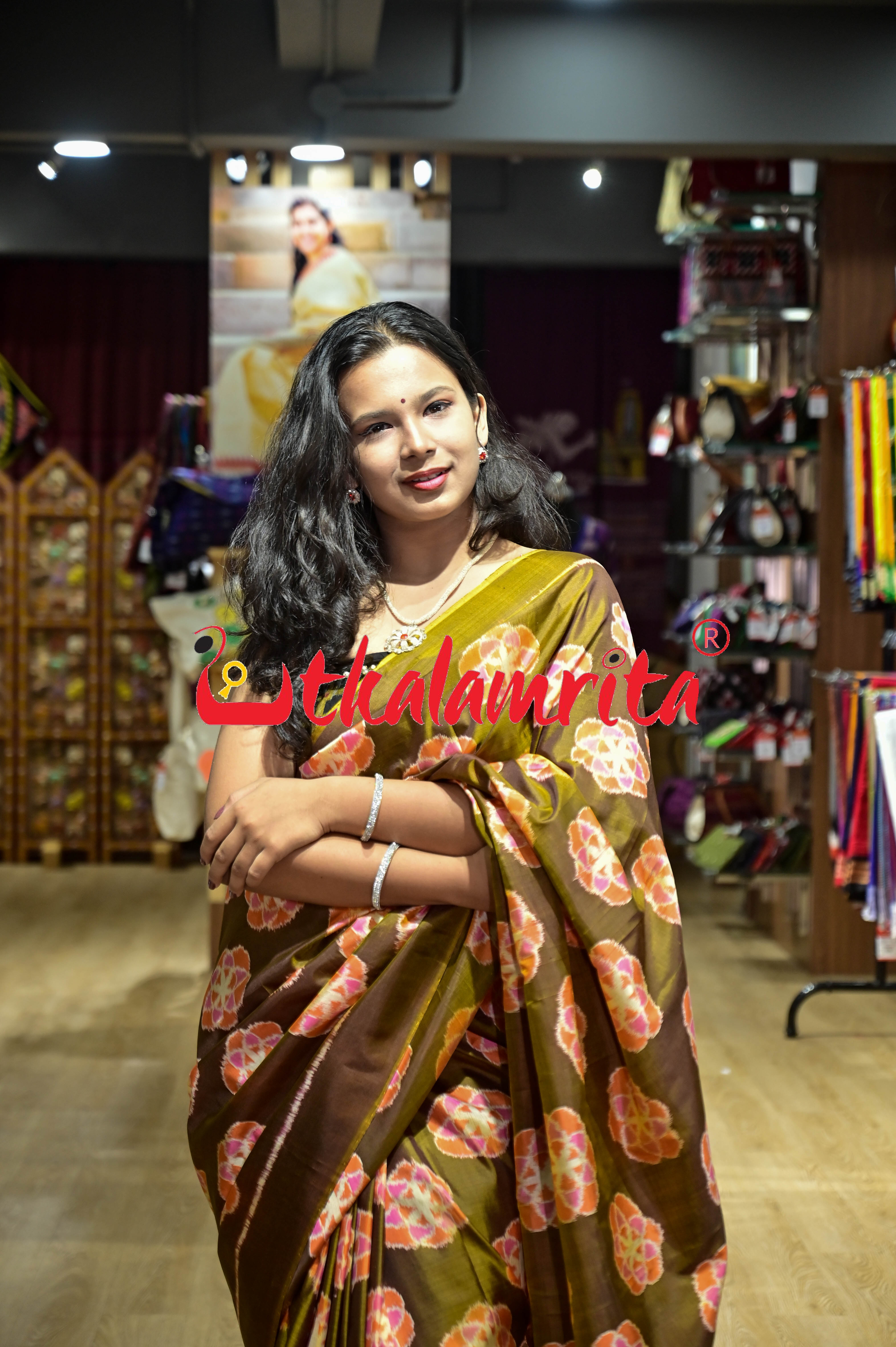 Bronze Orange Phula Jhoti Khandua Silk Saree