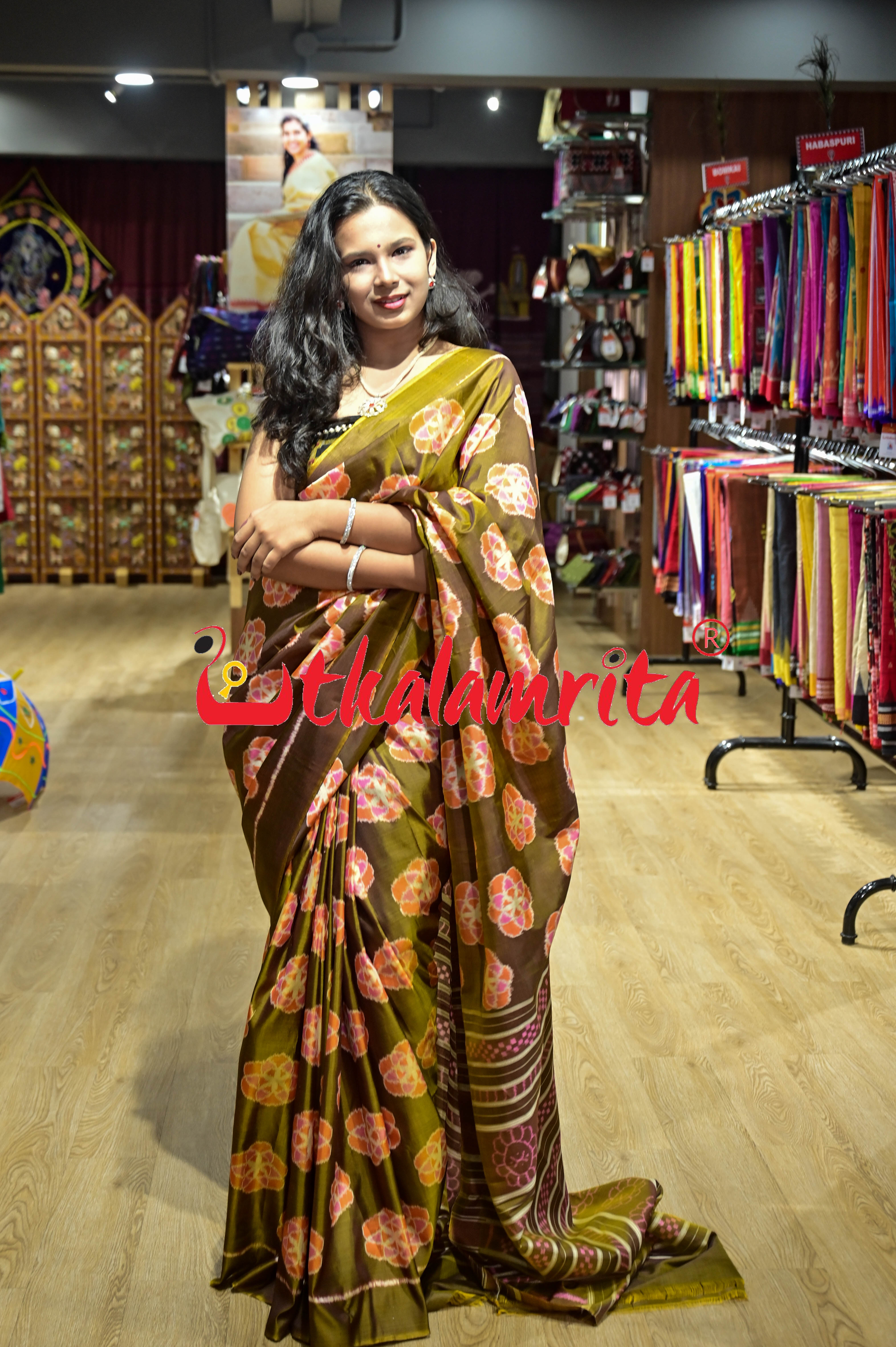 Bronze Orange Phula Jhoti Khandua Silk Saree