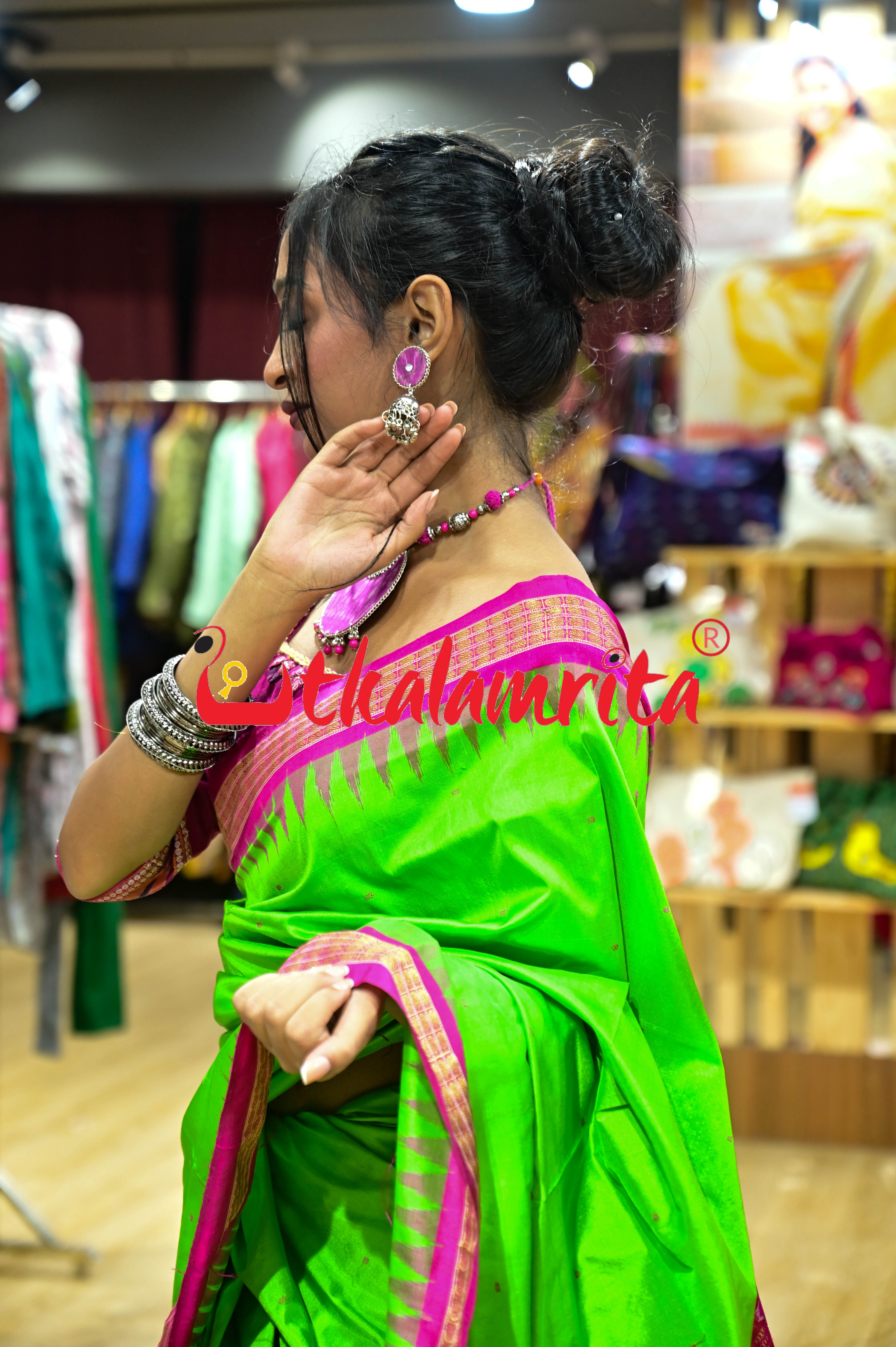 Green Pink Half Tissue Sambalpuri Silk Saree