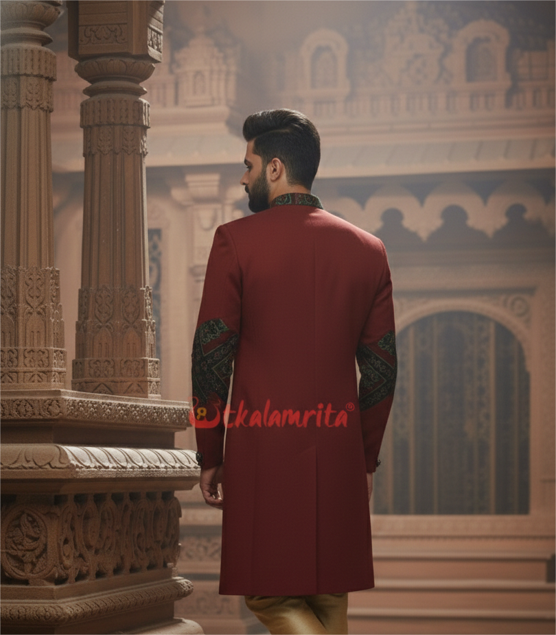 Maroon with Elephant Design (Men's Sherwani)
