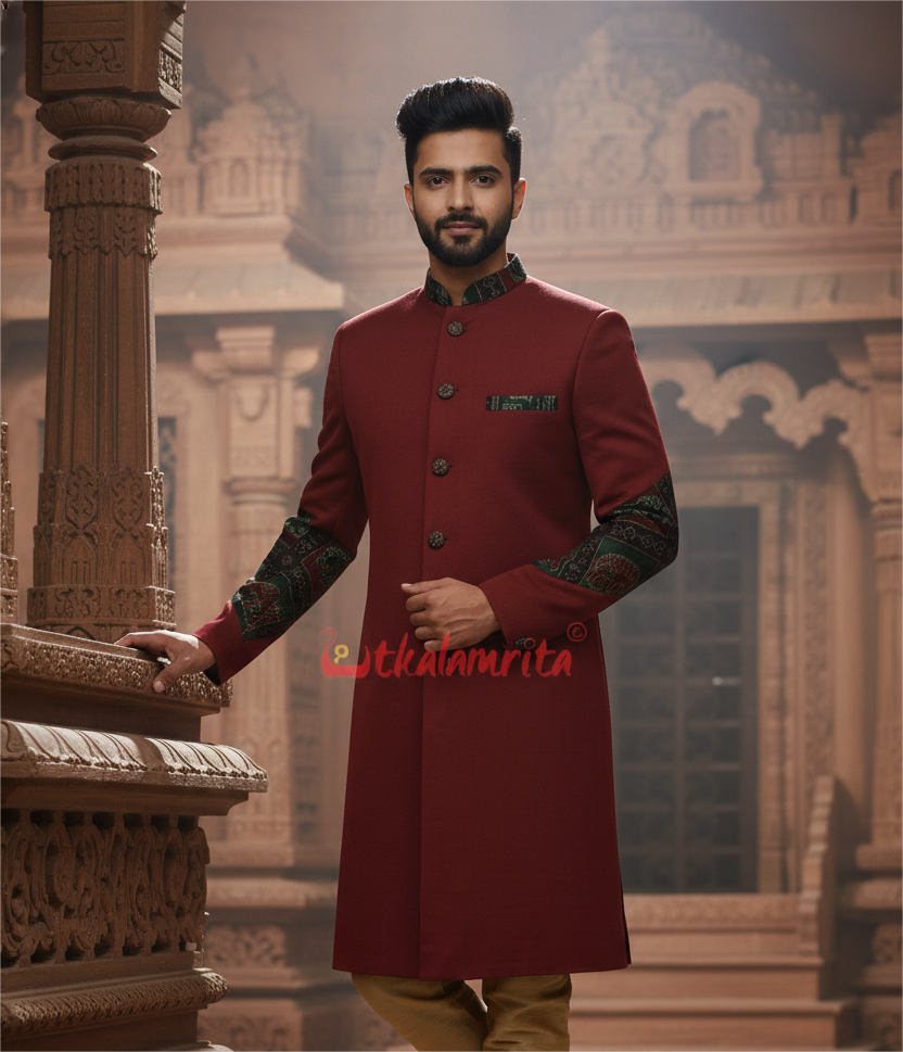 Maroon with Elephant Design (Men's Sherwani)