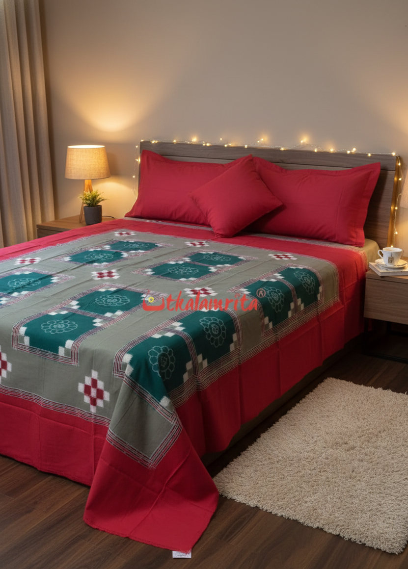 Red Olive Flower Bandha Cotton (Single Bedsheet)