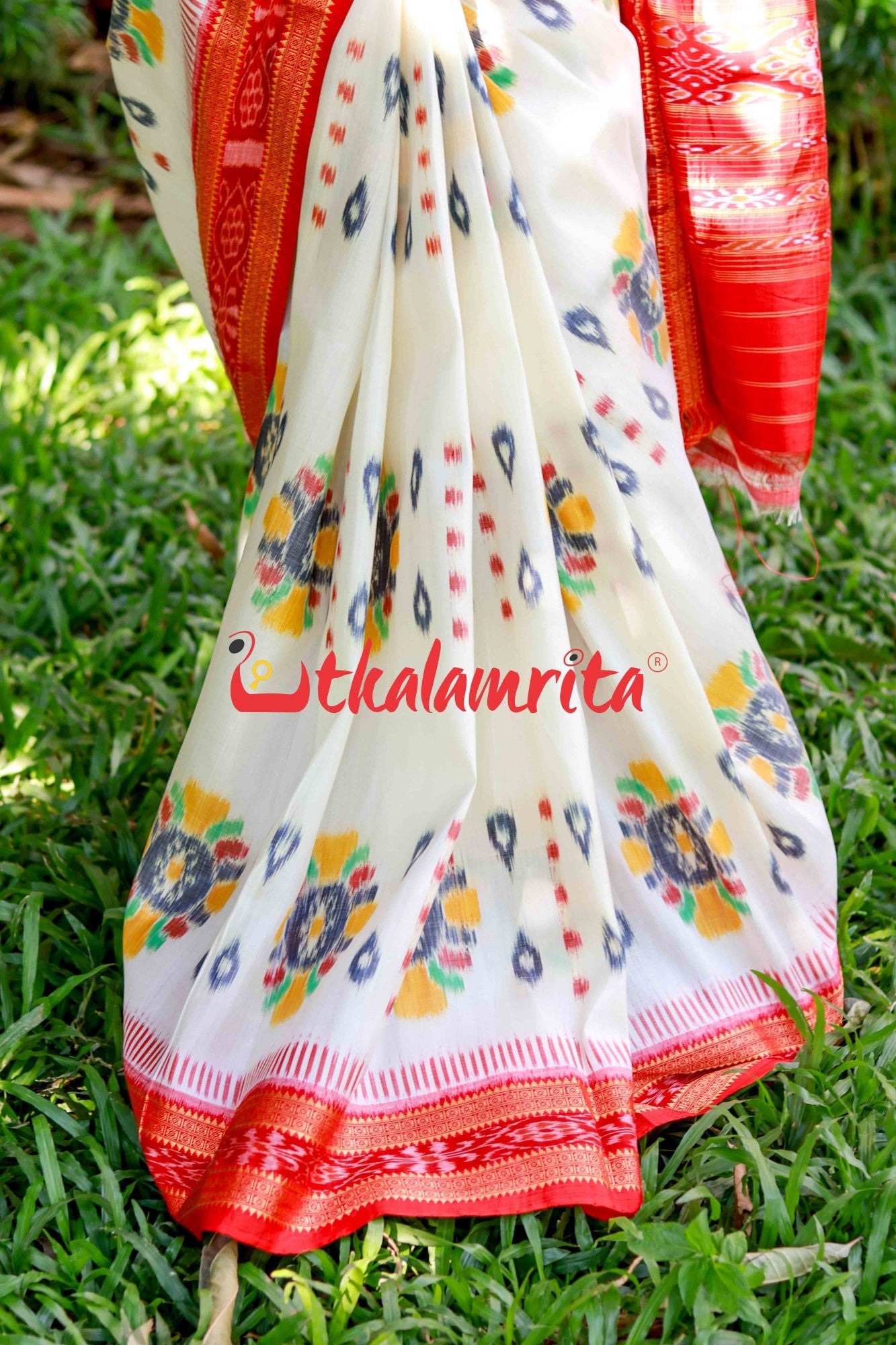 White Baghambari Khandua Silk Saree