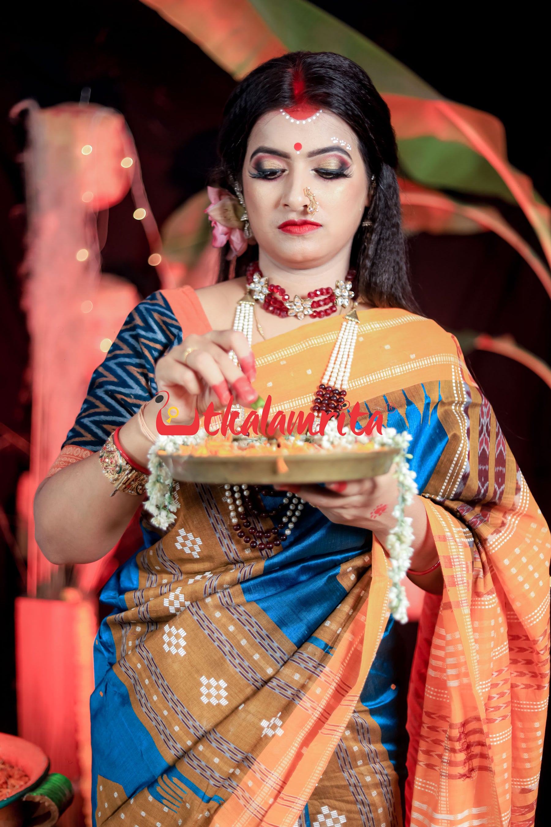 Sumati Blue Taj Mahal Sambalpuri Bapta Saree