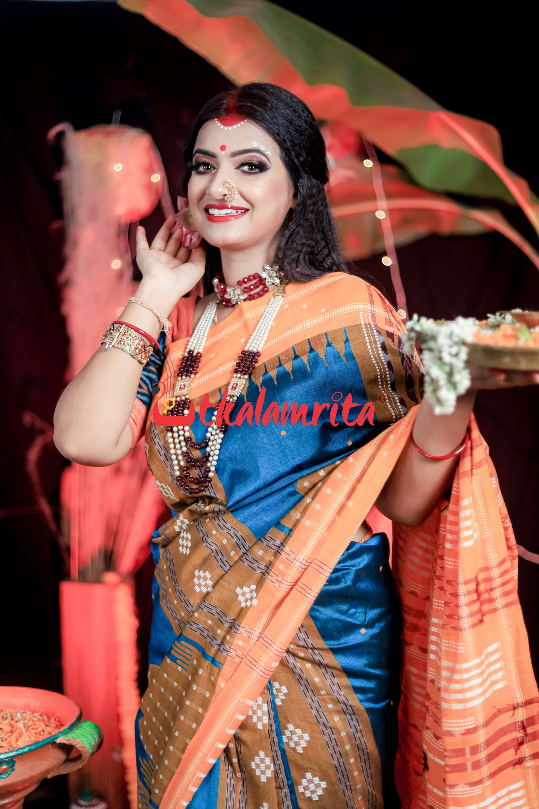 Sumati Blue Taj Mahal Sambalpuri Bapta Saree