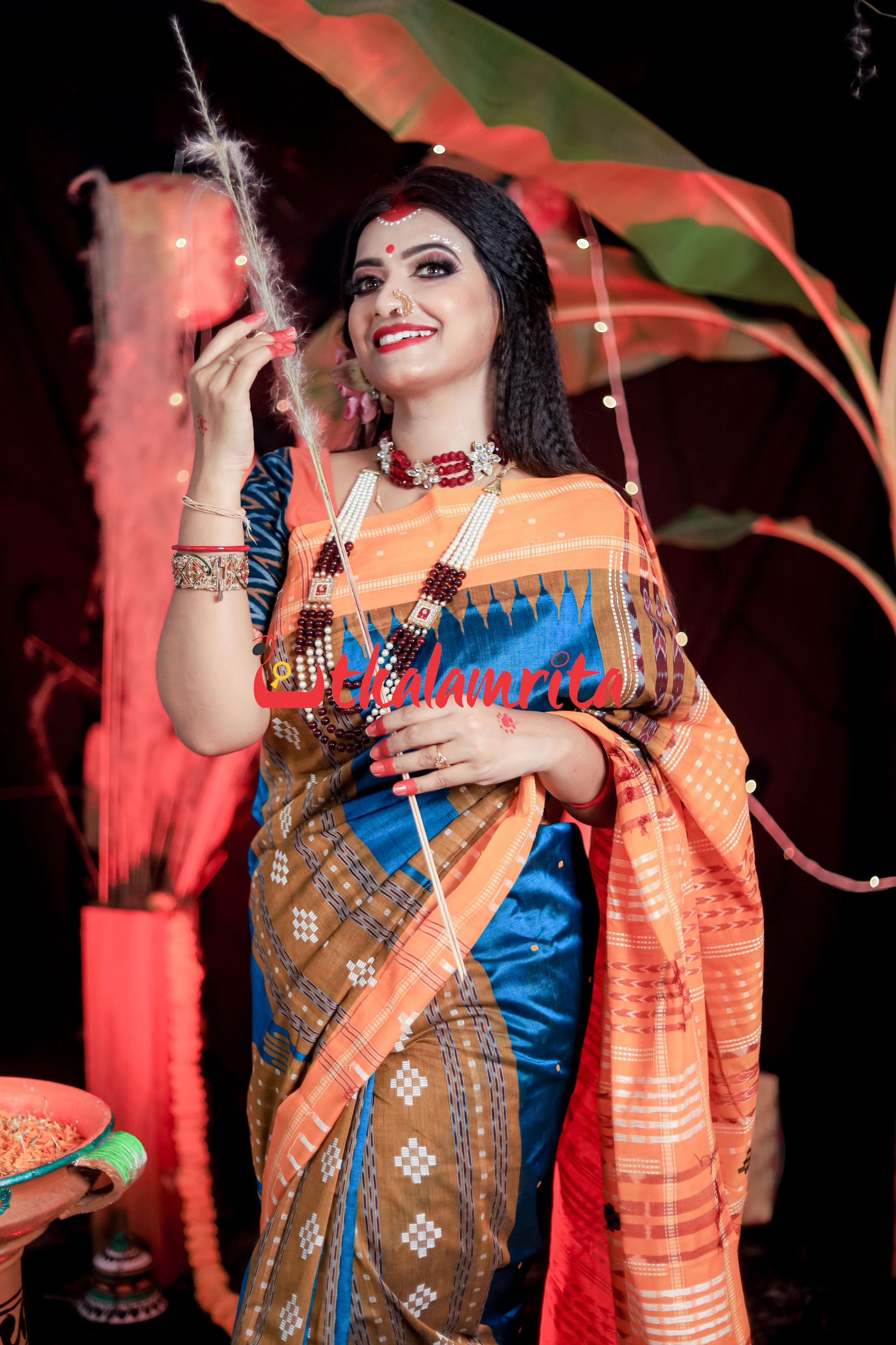 Sumati Blue Taj Mahal Sambalpuri Bapta Saree