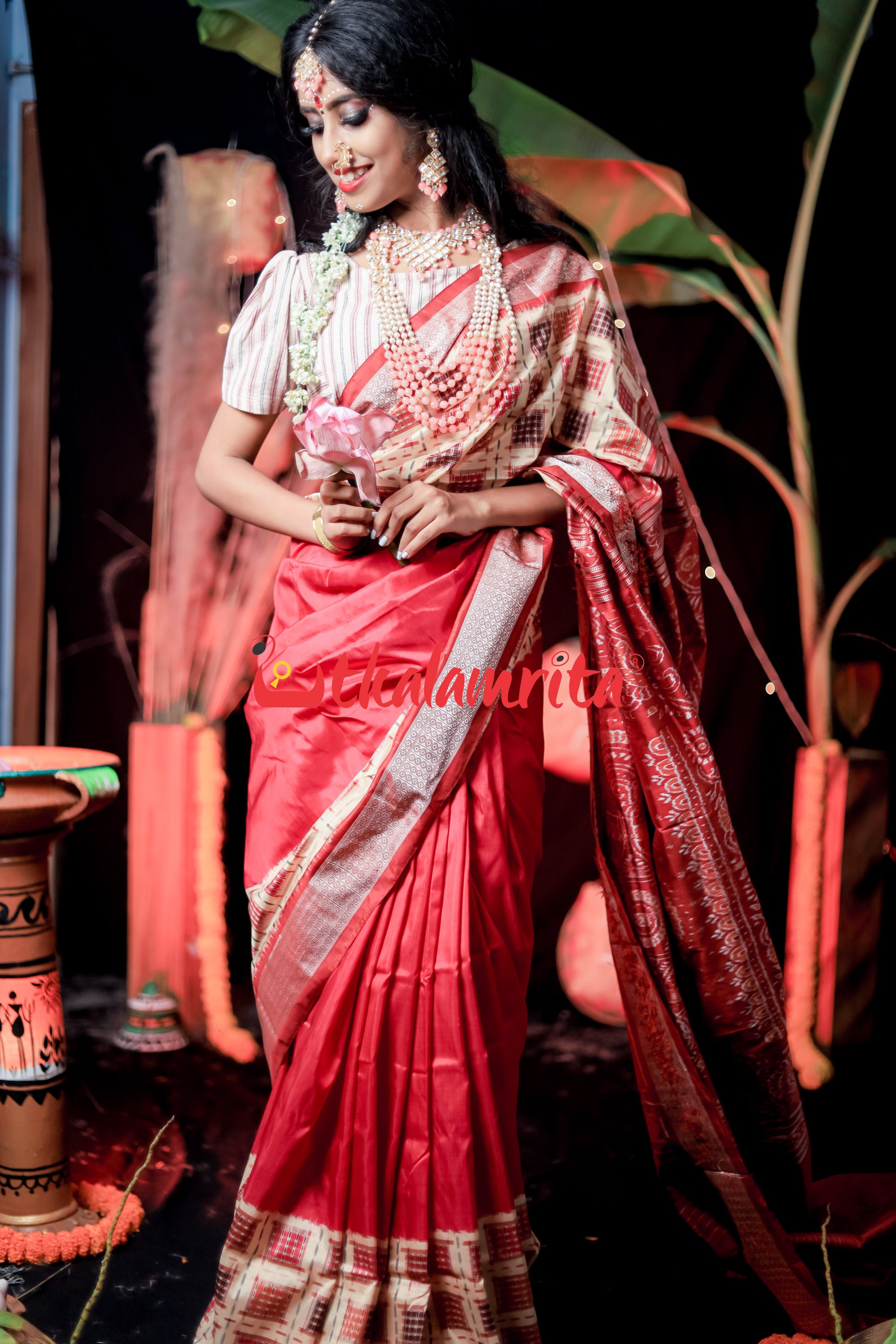 Aswini Magenta Border Sambalpuri Silk