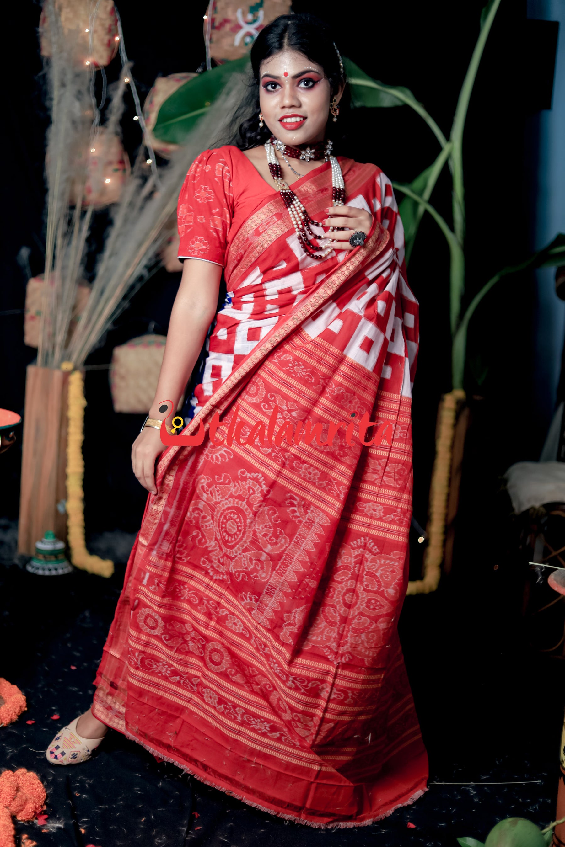 Shoulder Pasapali Designer Blue Sambalpuri Cotton Saree