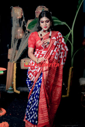 Shoulder Pasapali Designer Blue Sambalpuri Cotton Saree