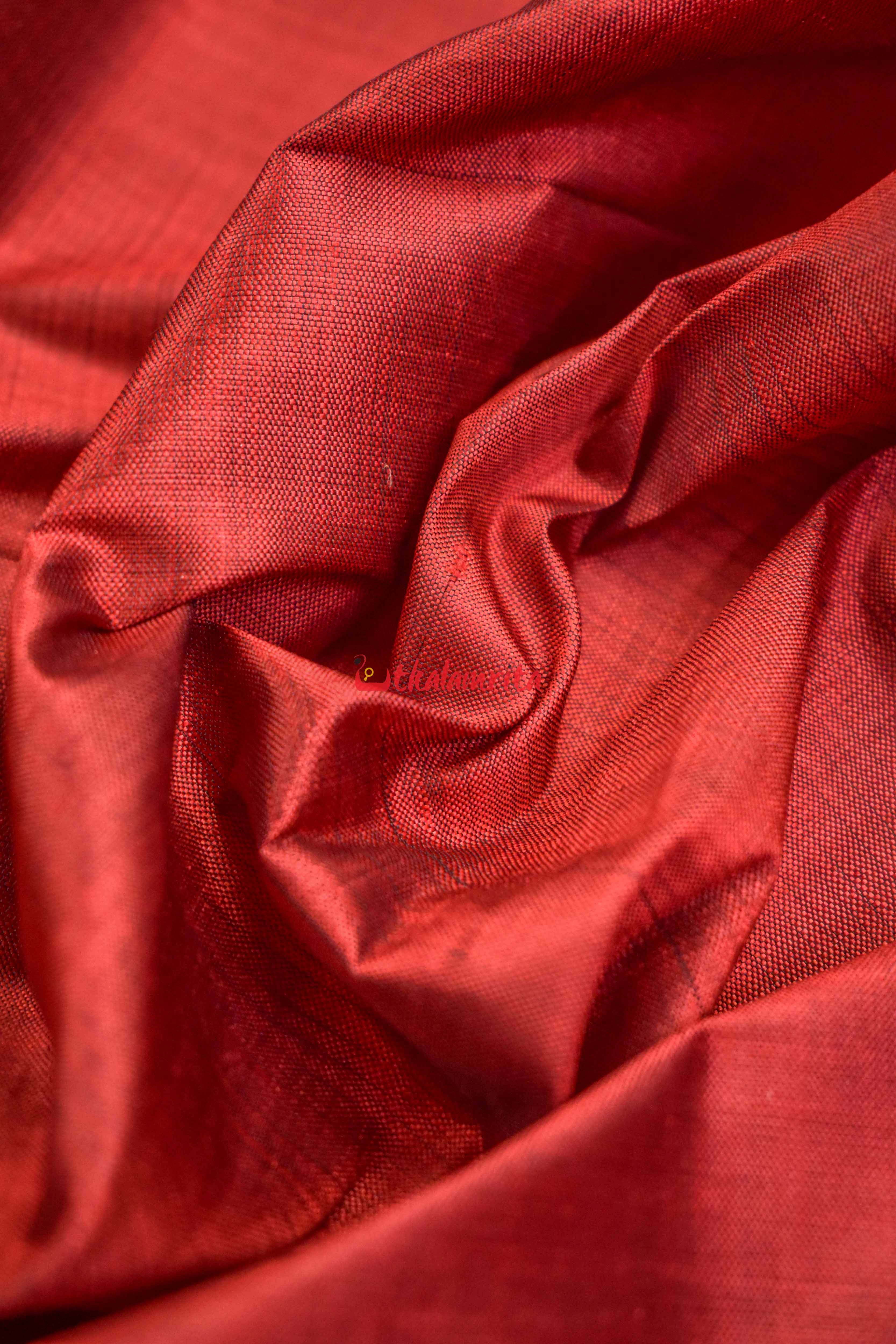 Maroon Flower Bandha Border Silk (Fabric)
