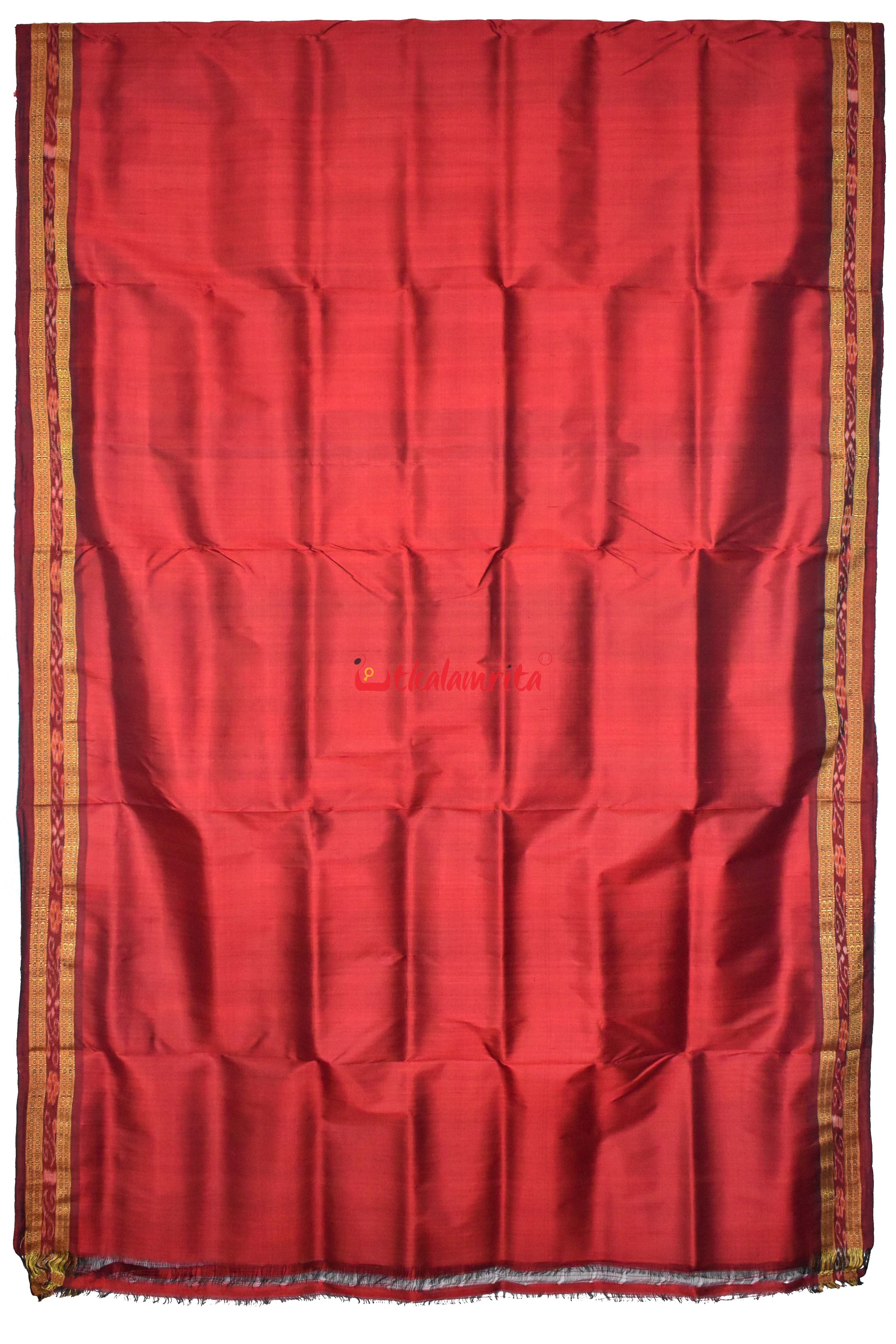 Maroon Flower Bandha Border Silk (Fabric)