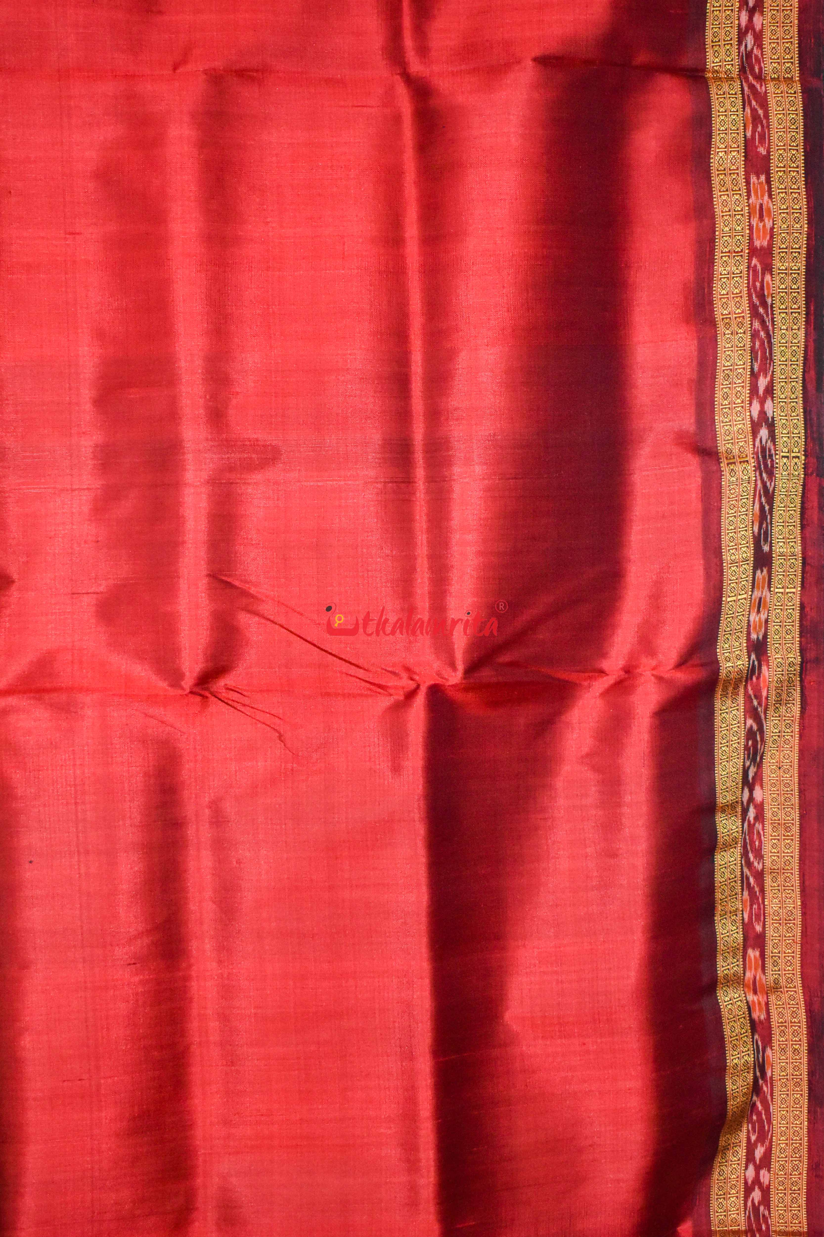 Maroon Flower Bandha Border Silk (Fabric)