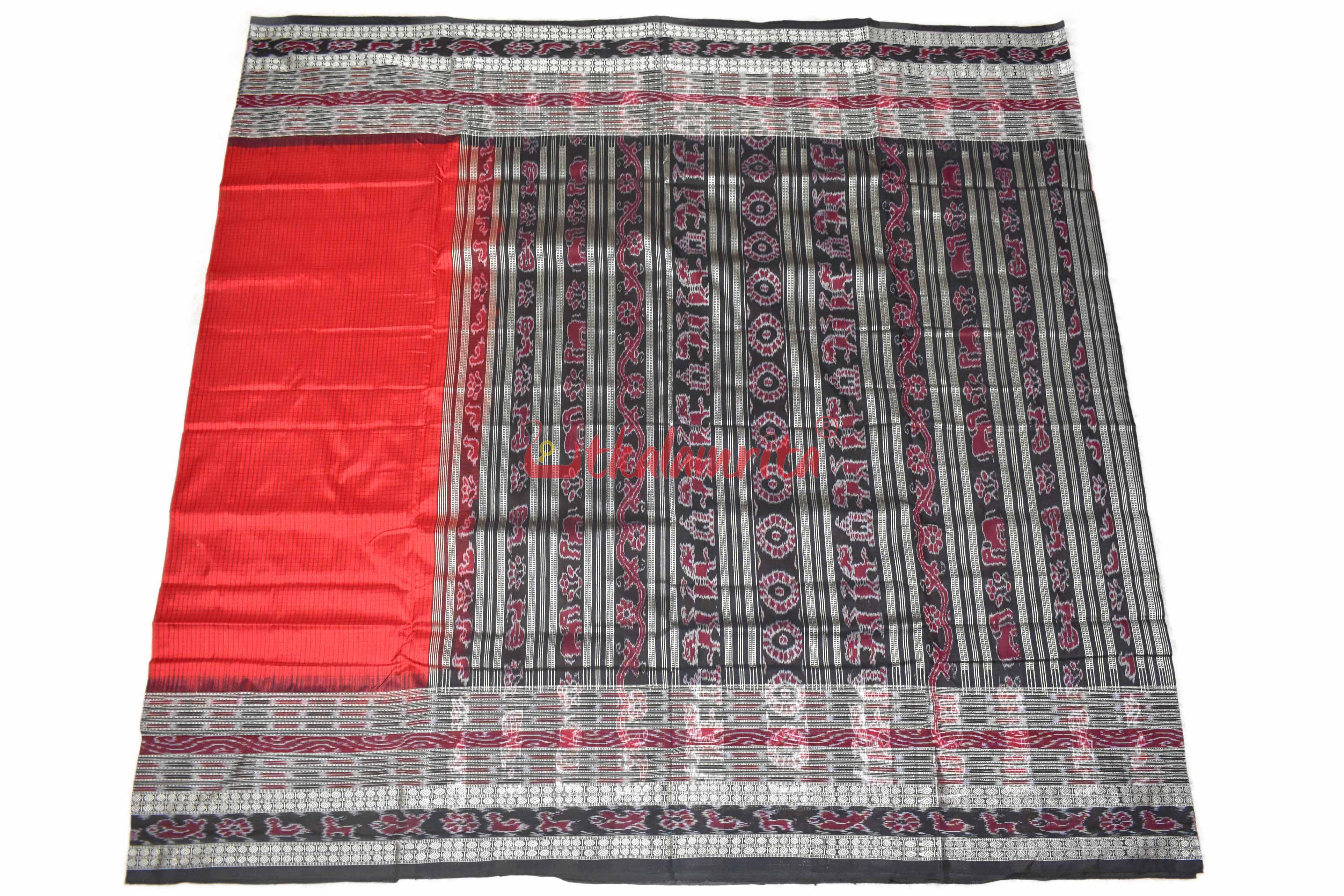 Red Sachipar Sambalpuri Silk Saree