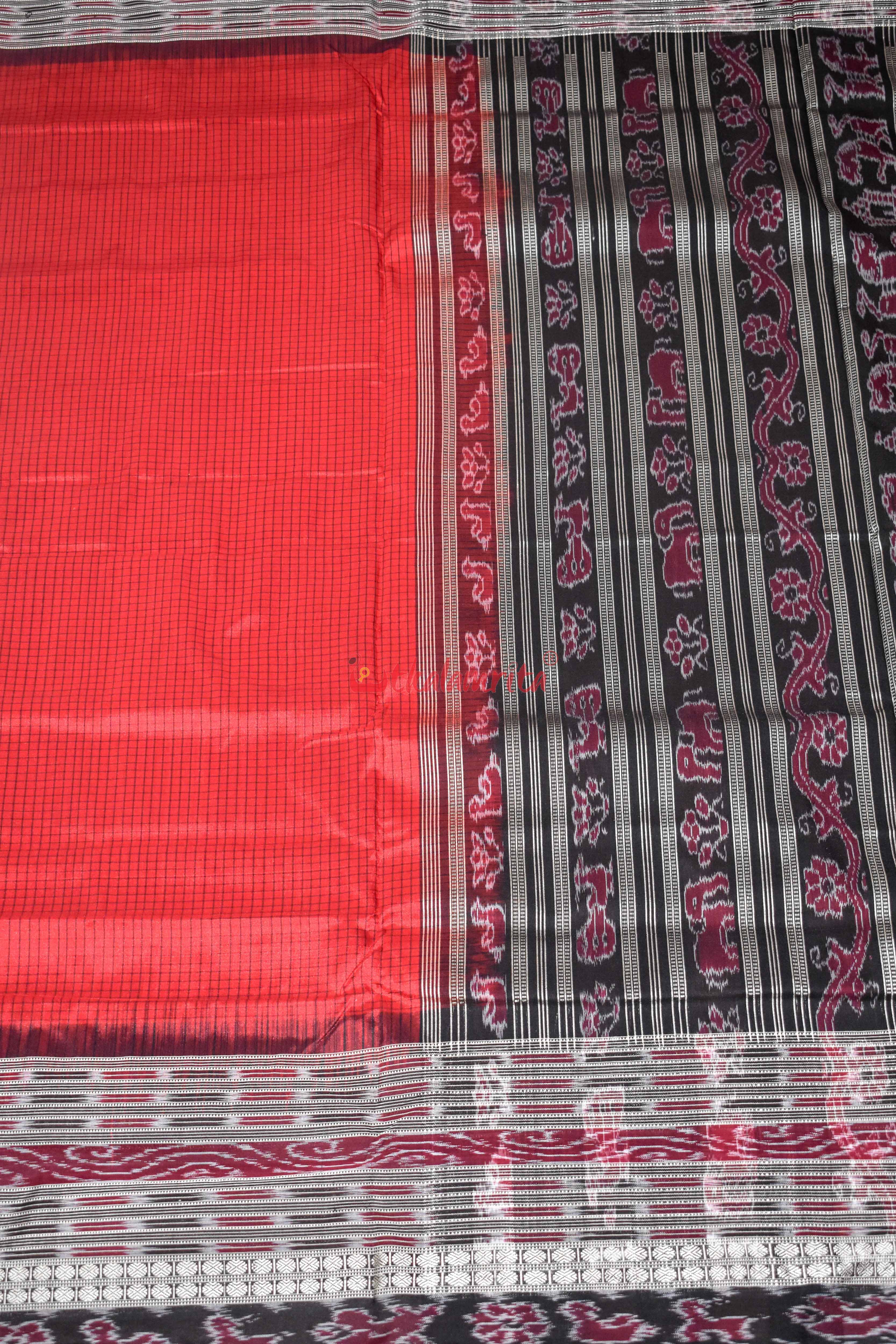 Red Sachipar Sambalpuri Silk Saree