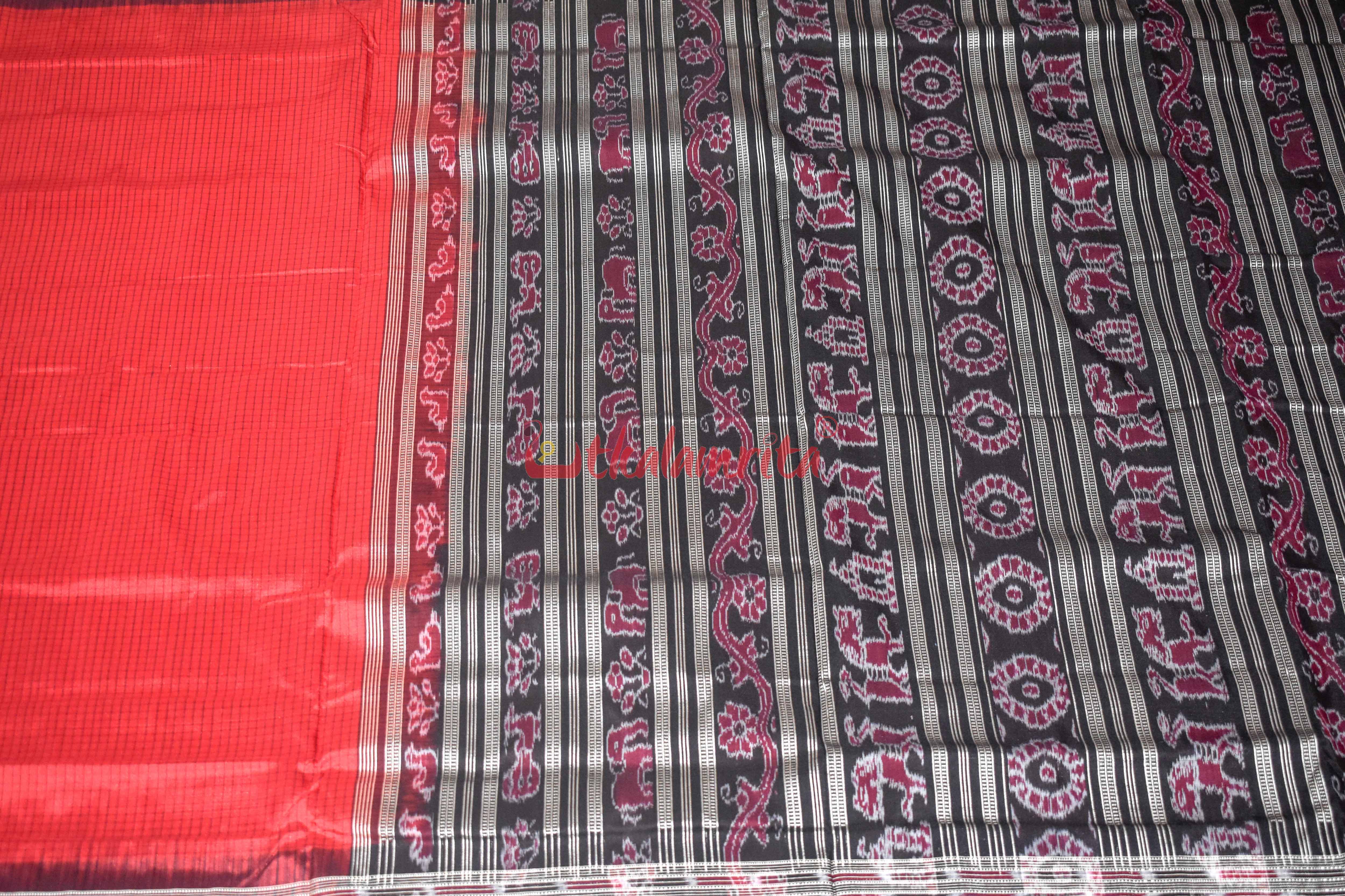 Red Sachipar Sambalpuri Silk Saree