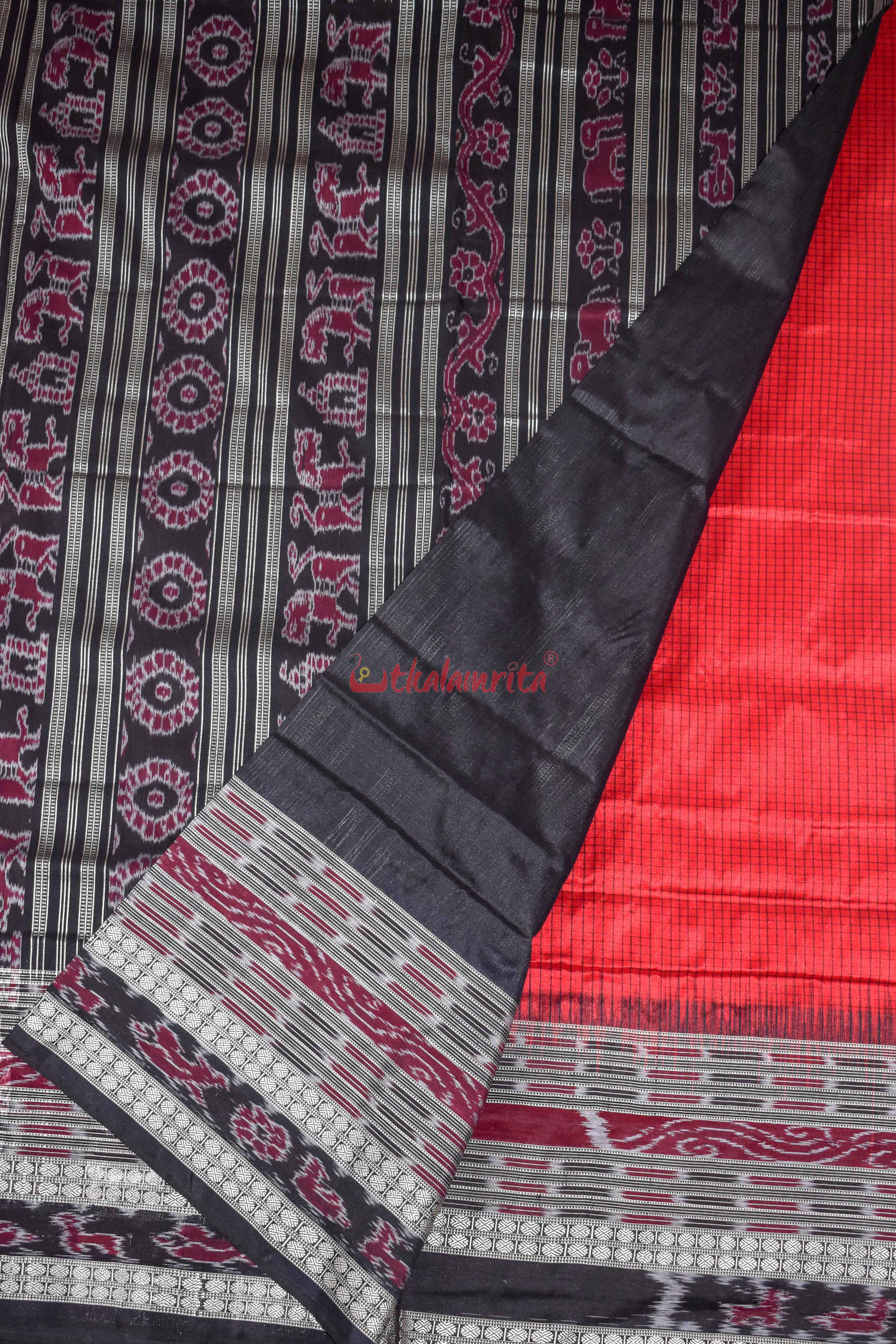 Red Sachipar Sambalpuri Silk Saree