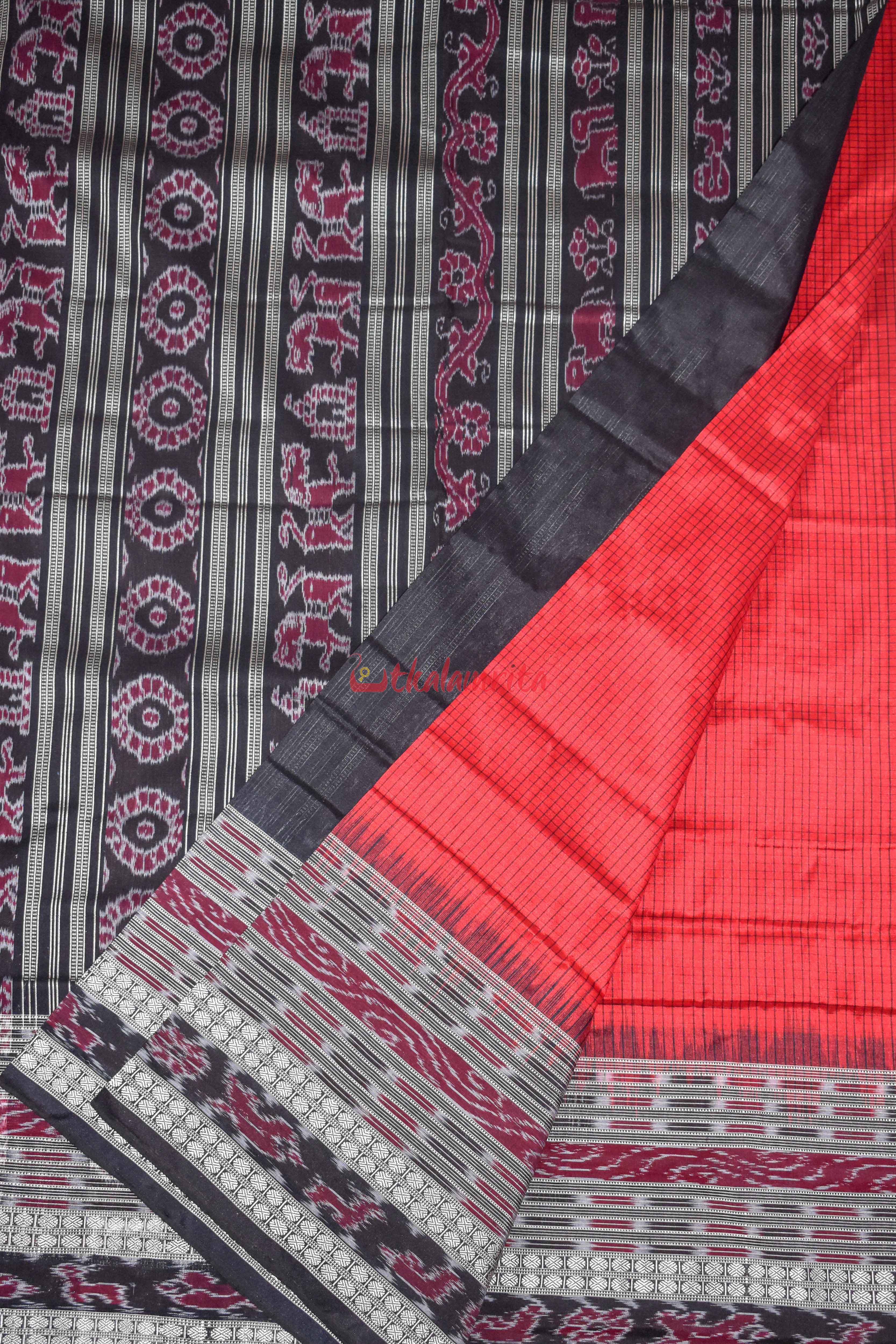 Red Sachipar Sambalpuri Silk Saree