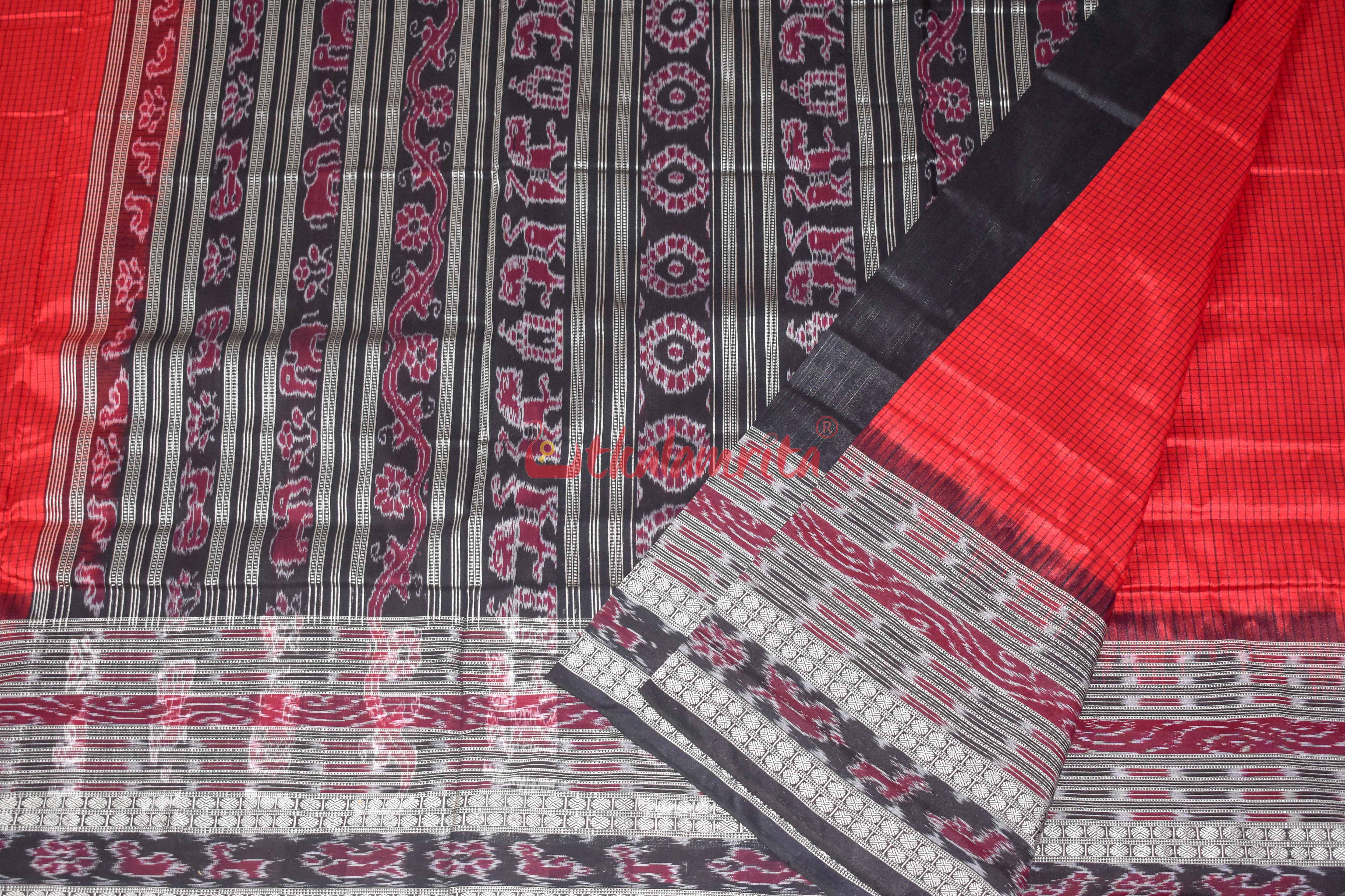 Red Sachipar Sambalpuri Silk Saree