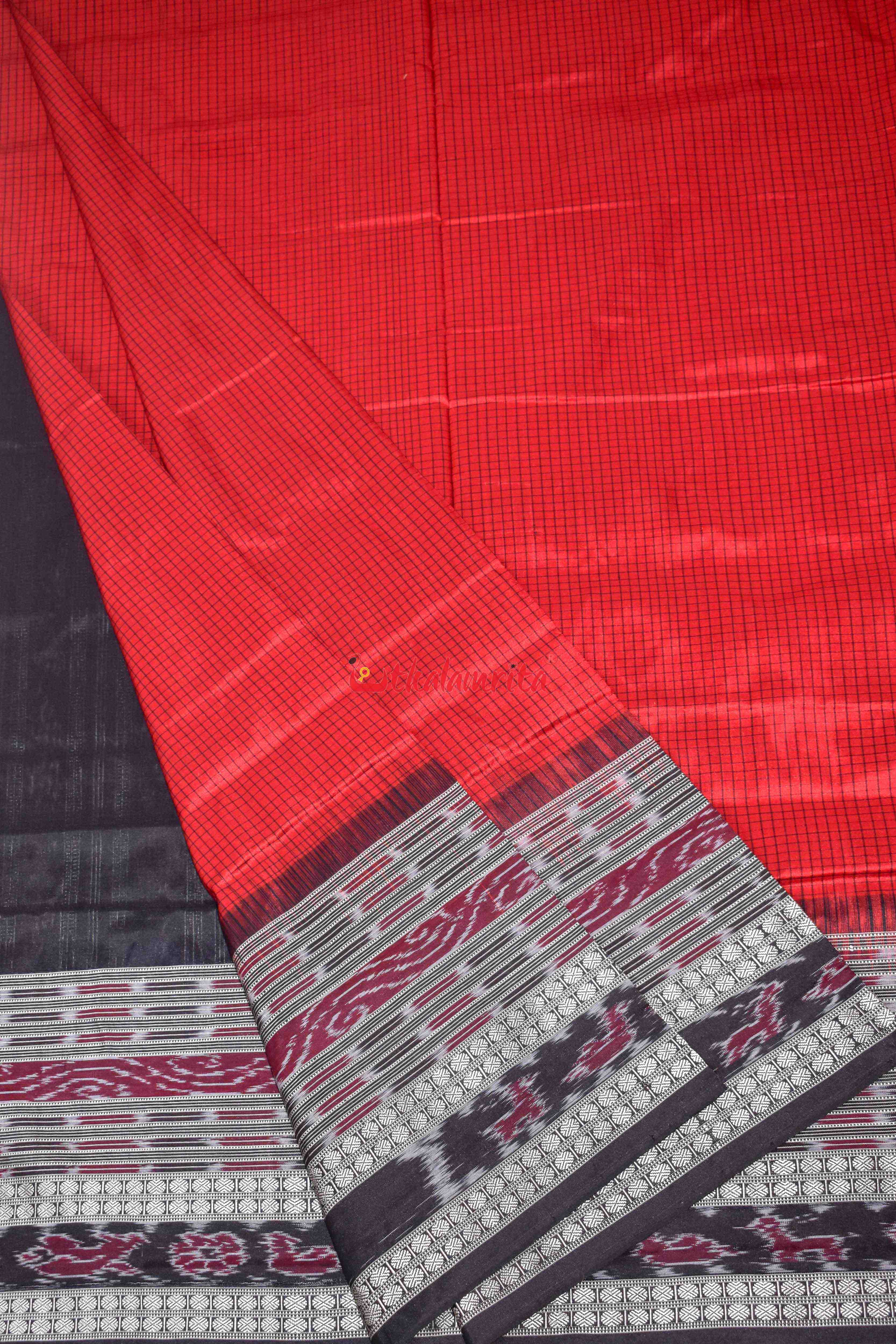 Red Sachipar Sambalpuri Silk Saree