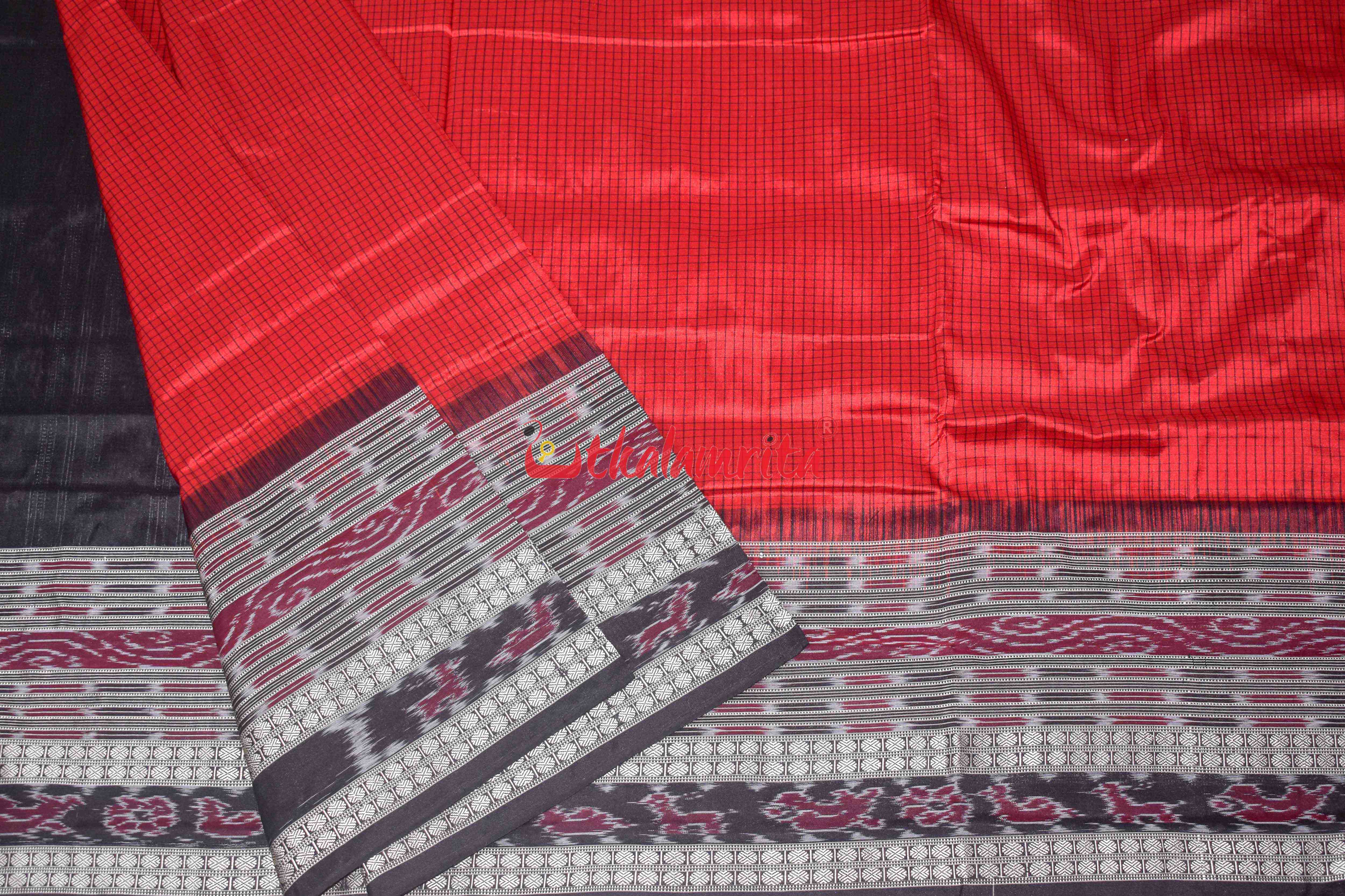 Red Sachipar Sambalpuri Silk Saree