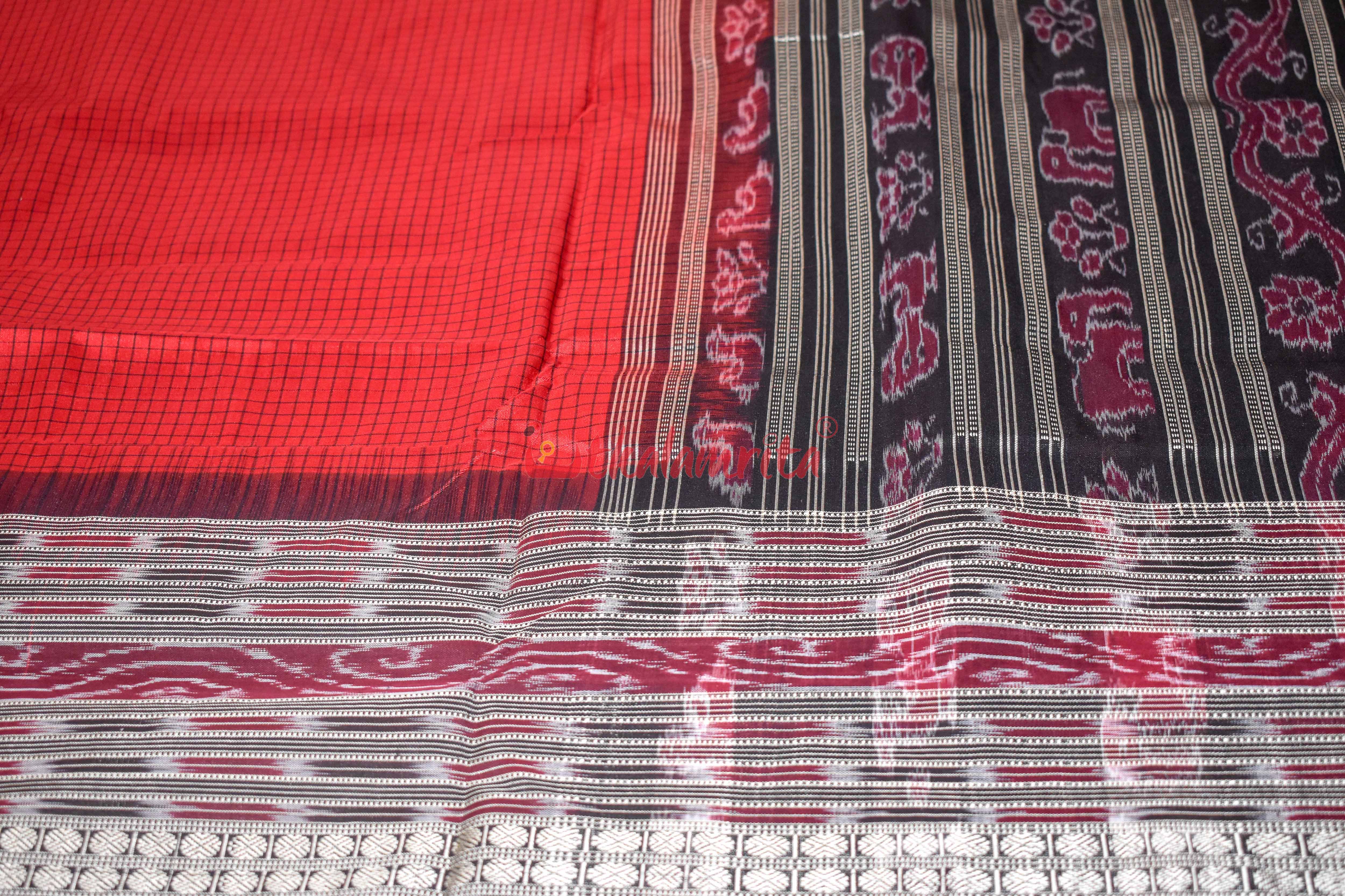 Red Sachipar Sambalpuri Silk Saree