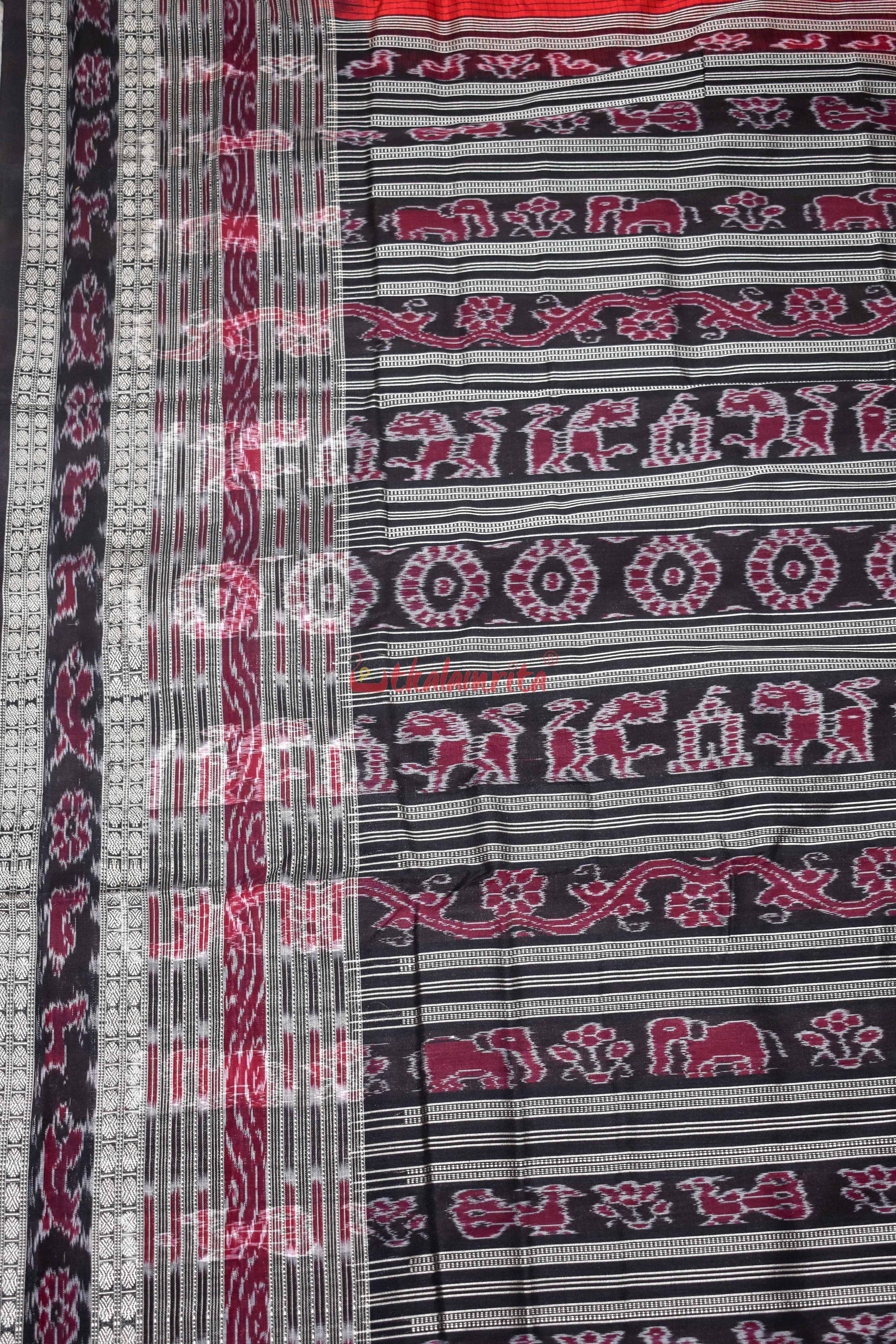 Red Sachipar Sambalpuri Silk Saree