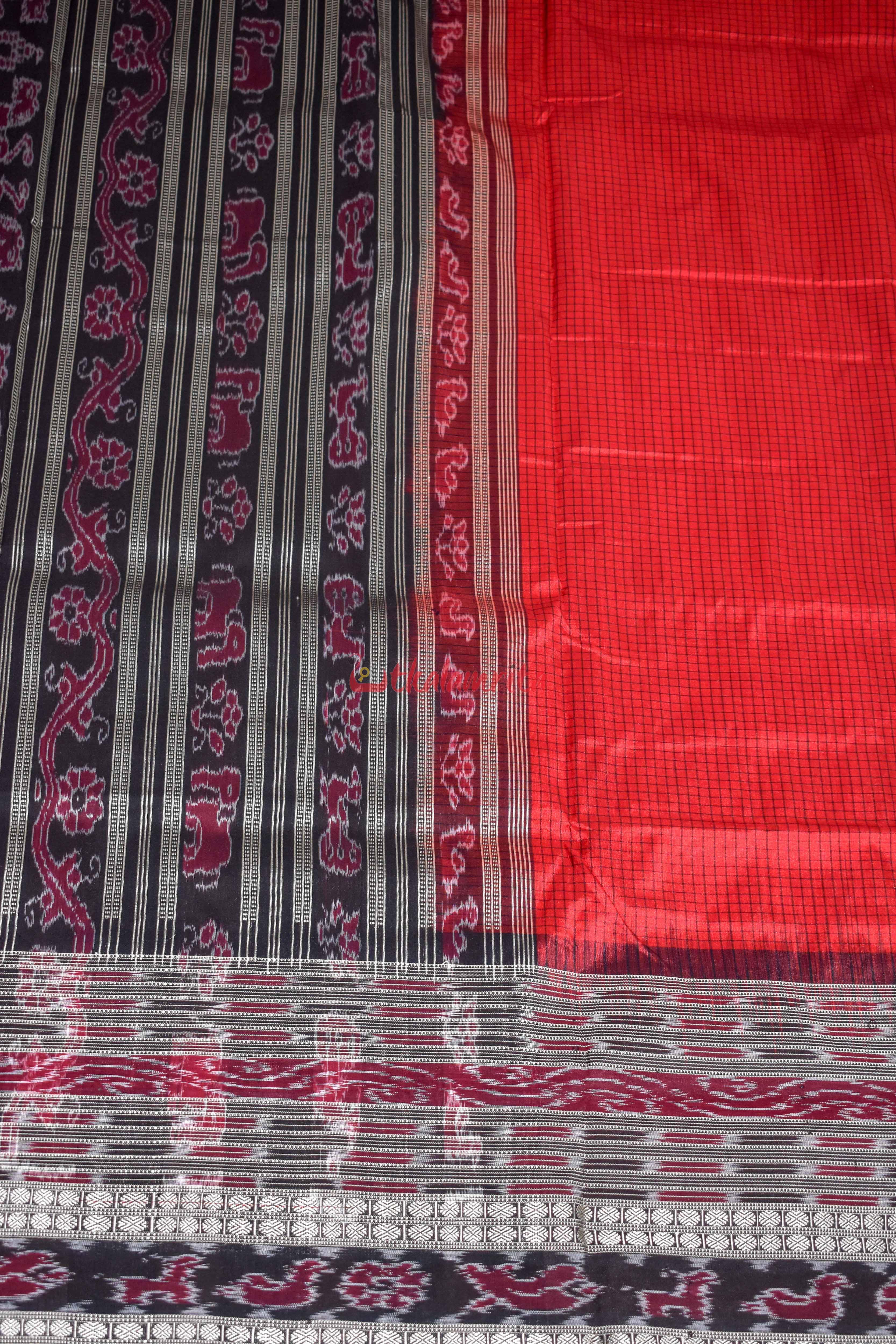 Red Sachipar Sambalpuri Silk Saree