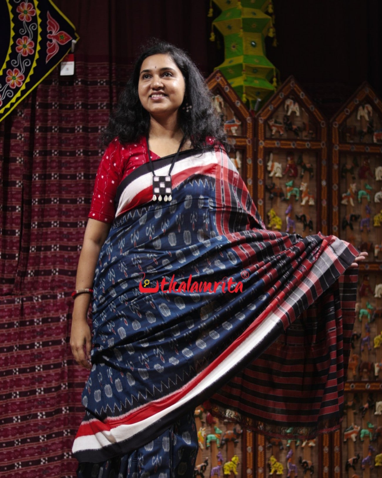 Teal Chandrika Triranga Khandua Cotton Saree