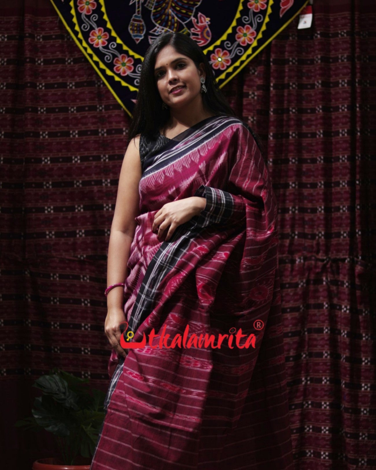 Bulb Design Burgundy Khandua Cotton Saree