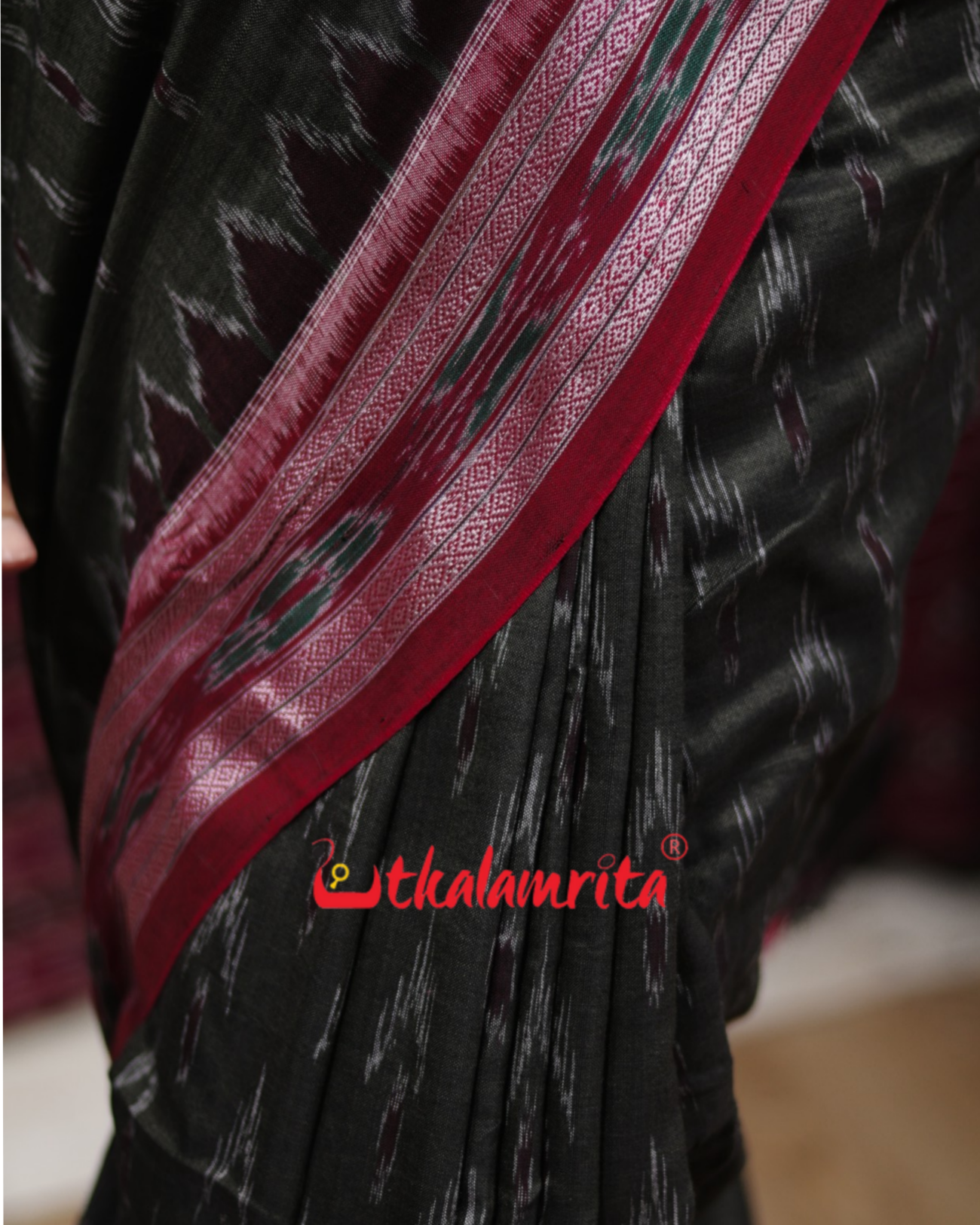 Olive Green with Maroon Cloves Khandua Cotton Saree