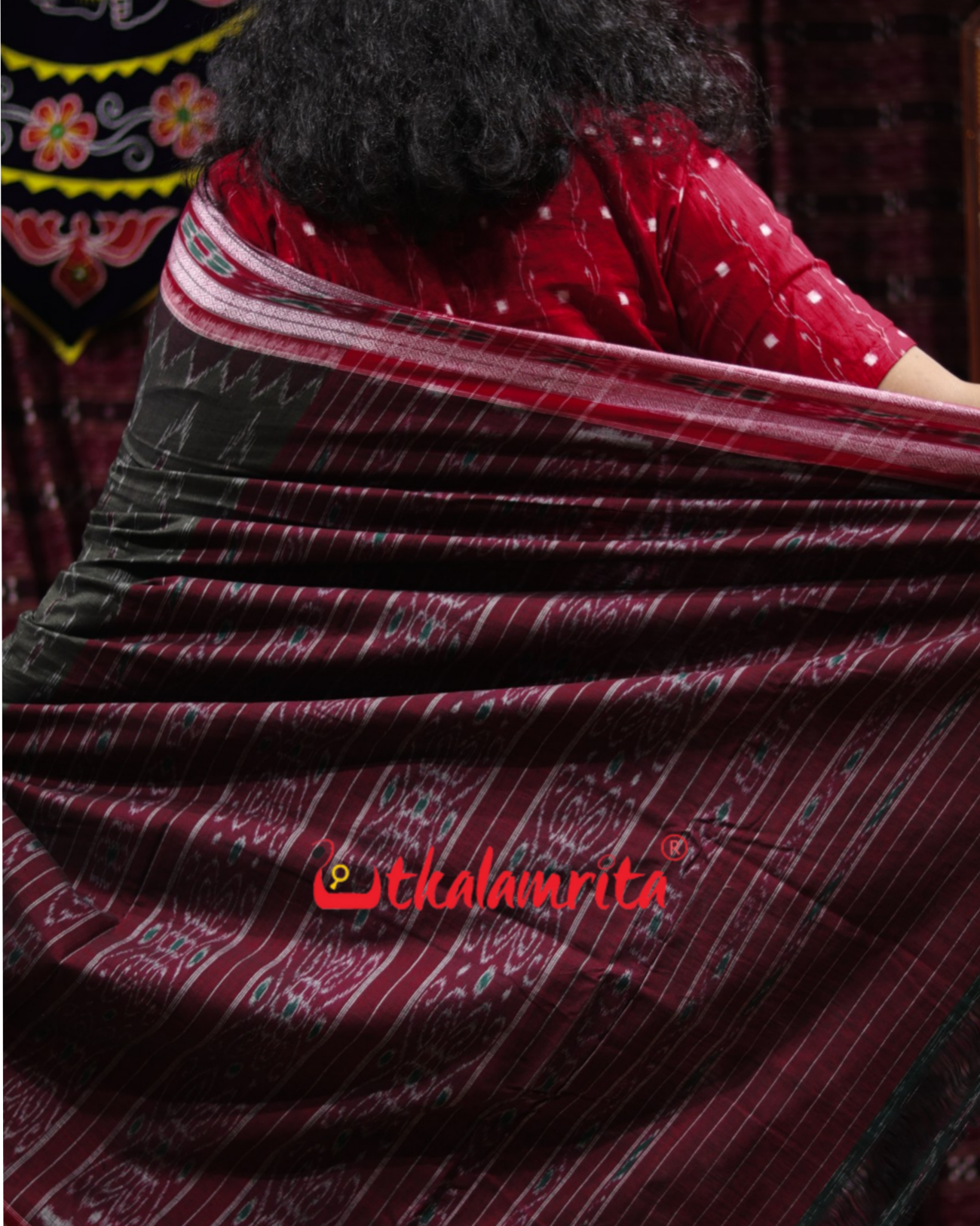 Olive Green with Maroon Cloves Khandua Cotton Saree