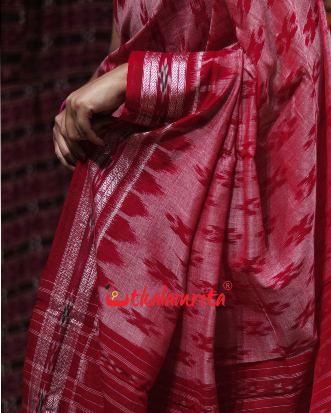 Pink Red Damru Khandua Cotton Saree