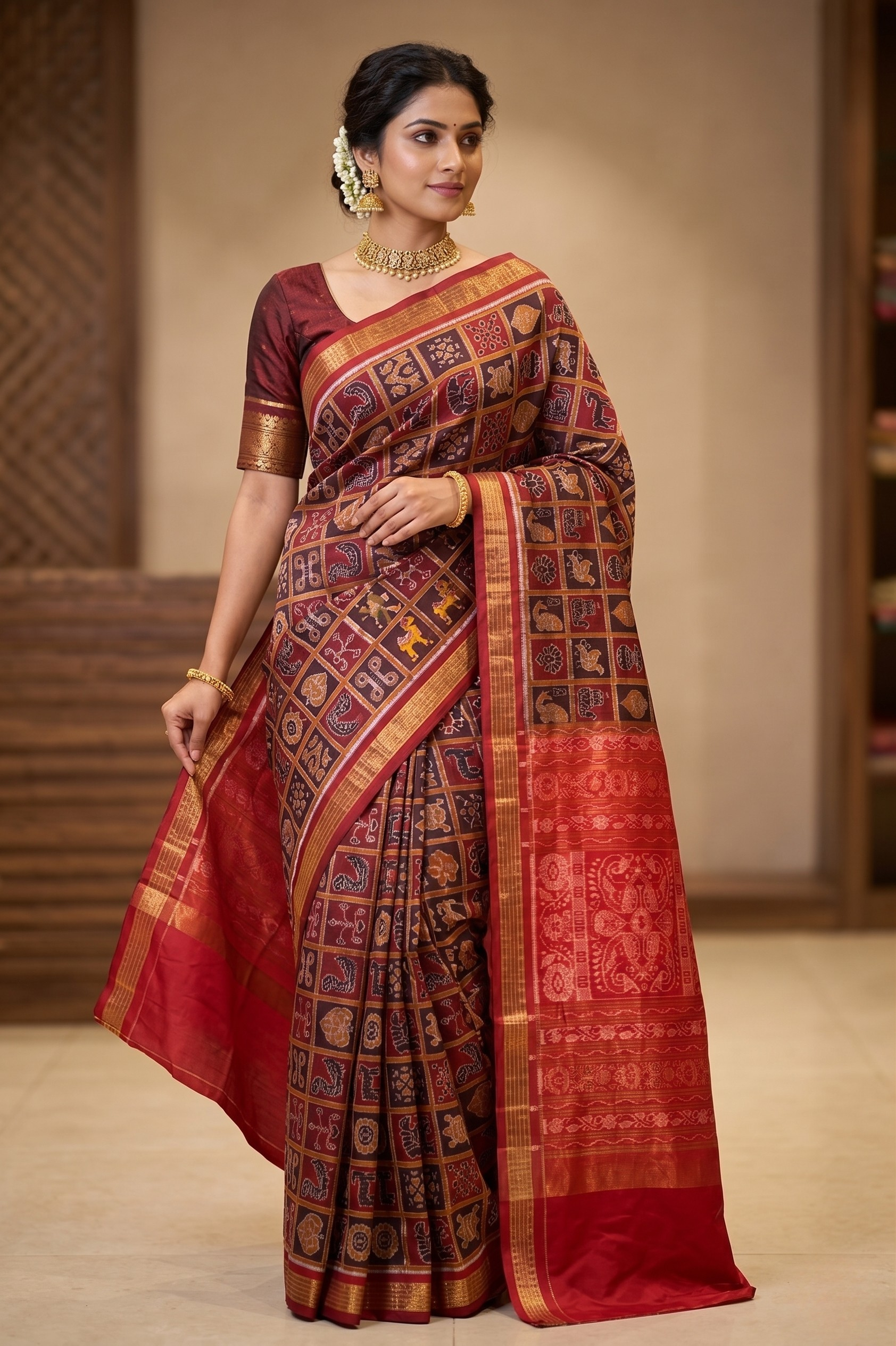 Half Tissue Maroon Coffee Nabakothi Silk Saree