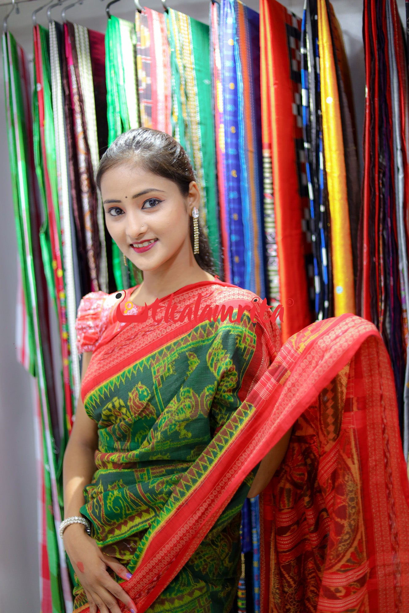 Konark Mandira Green Maroon Sambalpuri Cotton Saree
