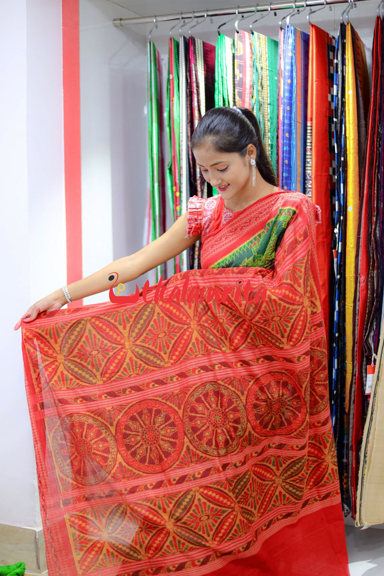 Konark Mandira Green Maroon Sambalpuri Cotton Saree