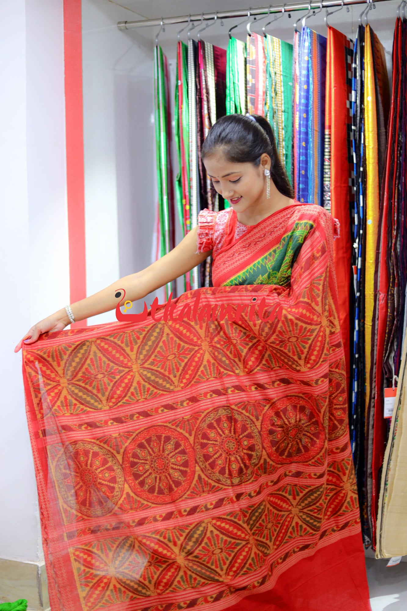Konark Mandira Green Maroon Sambalpuri Cotton Saree