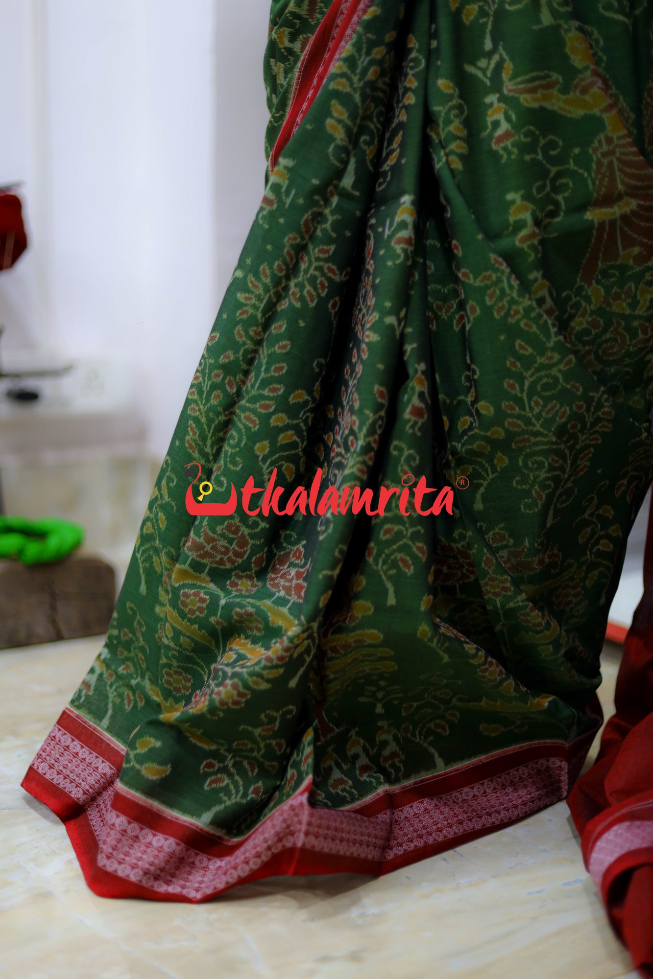Green Red Tree of Life Anchal Sambalpuri Cotton Saree