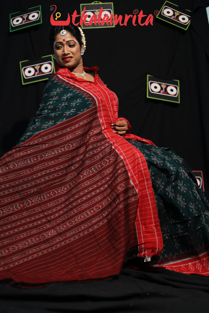 Bottle Green Damru Khandua Pasapali Border Cotton Saree