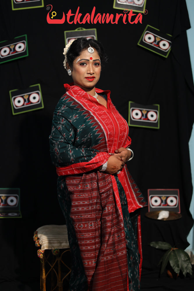 Bottle Green Damru Khandua Pasapali Border Cotton Saree
