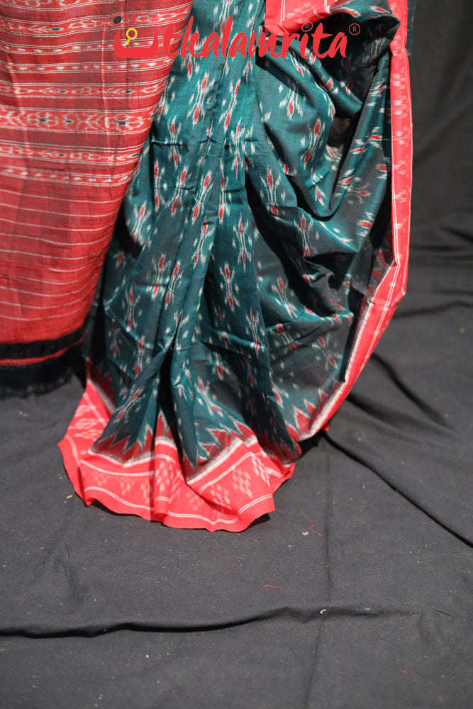 Bottle Green Damru Khandua Pasapali Border Cotton Saree