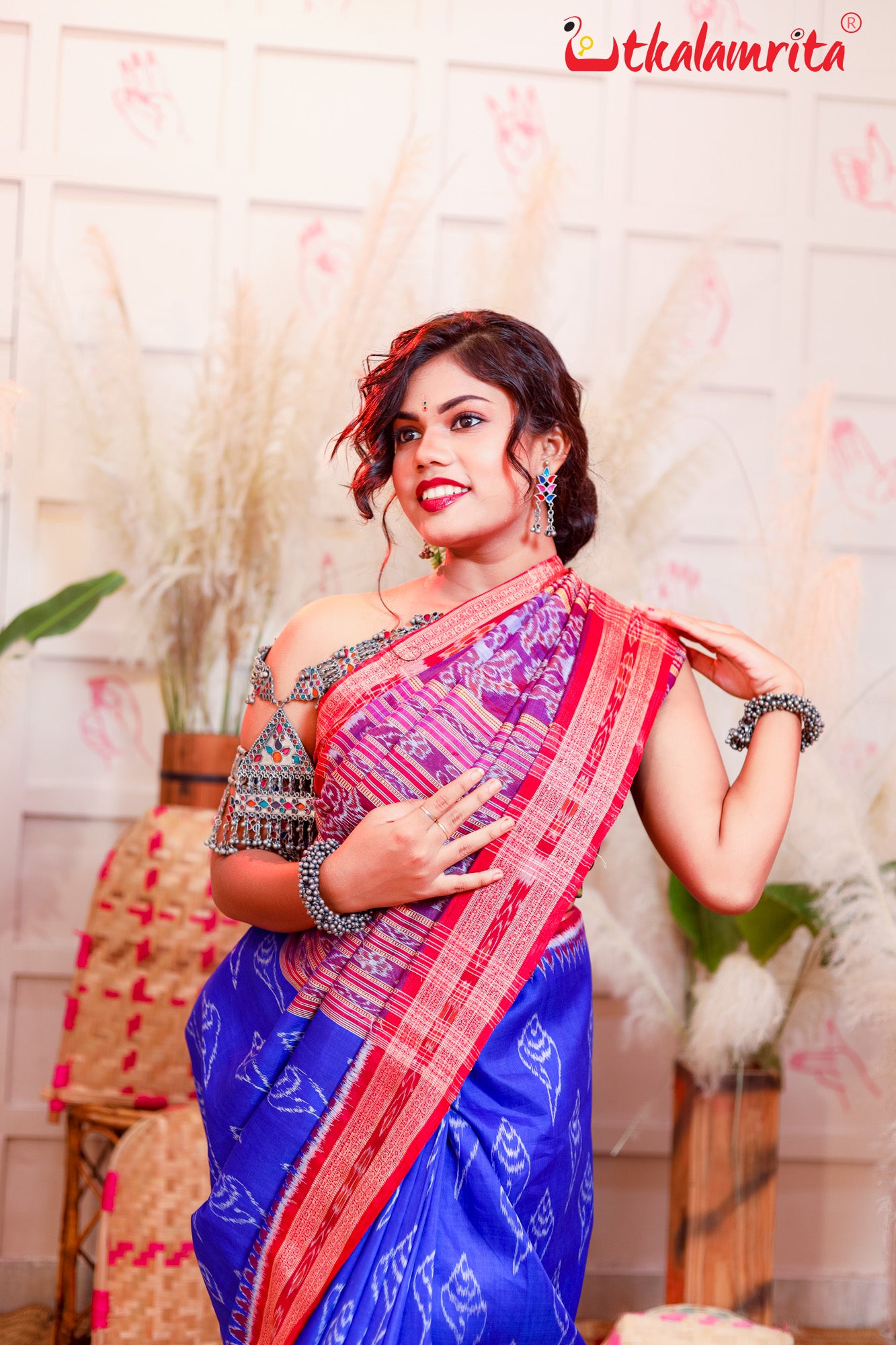 Blue Sankha Khandua Silk Saree