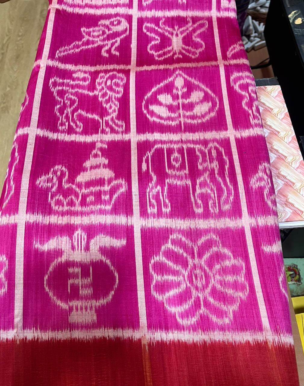 Pink Red Nabakothi Khandua Silk Saree