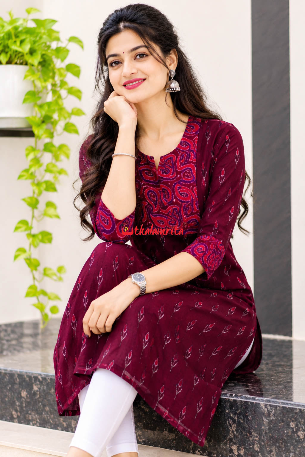 Maroon Labanga Red Amba Kasi Design (Ladies' Kurti)