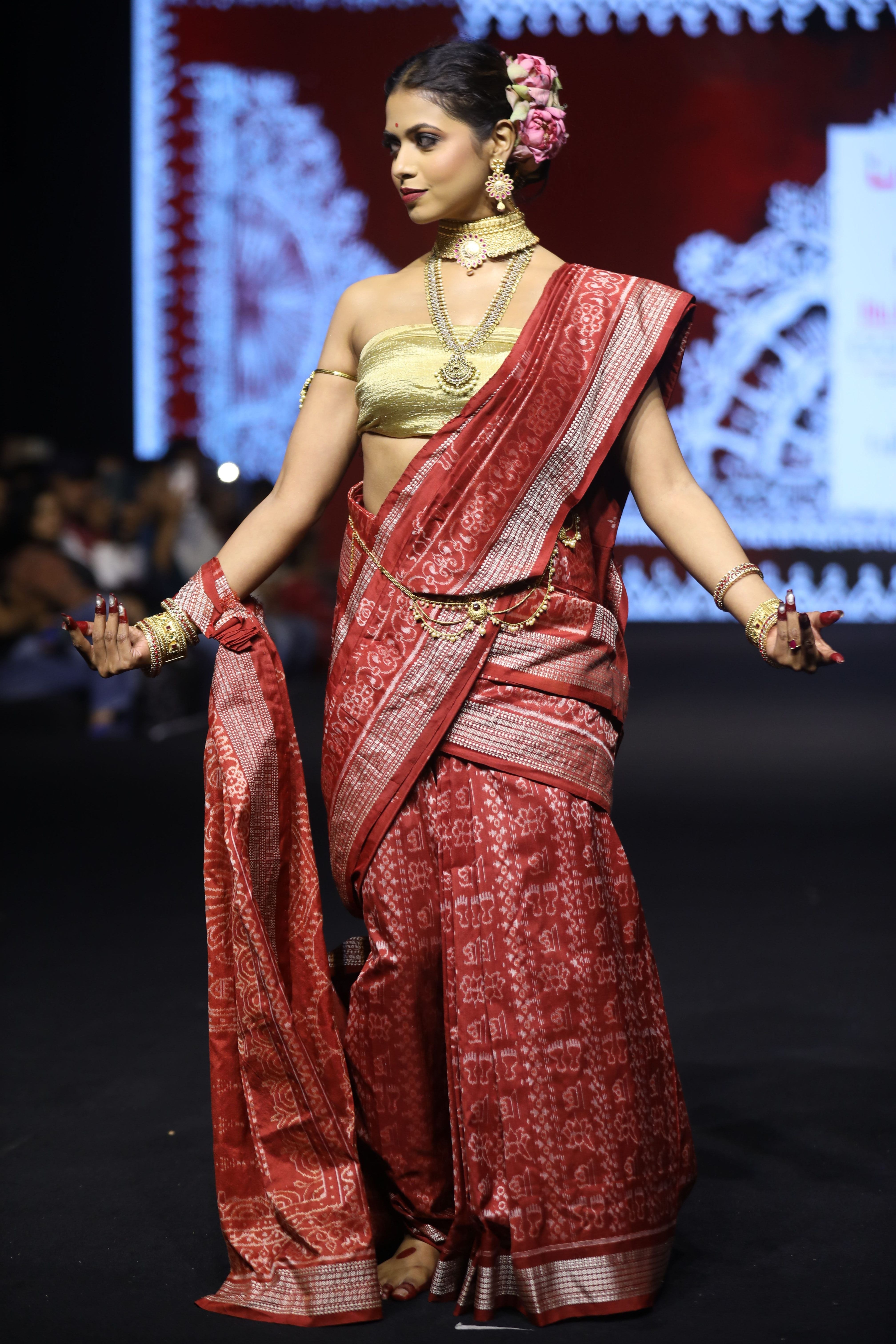 Burnt Maroon Laxmi Shree Yantra Sambalpuri Silk Saree
