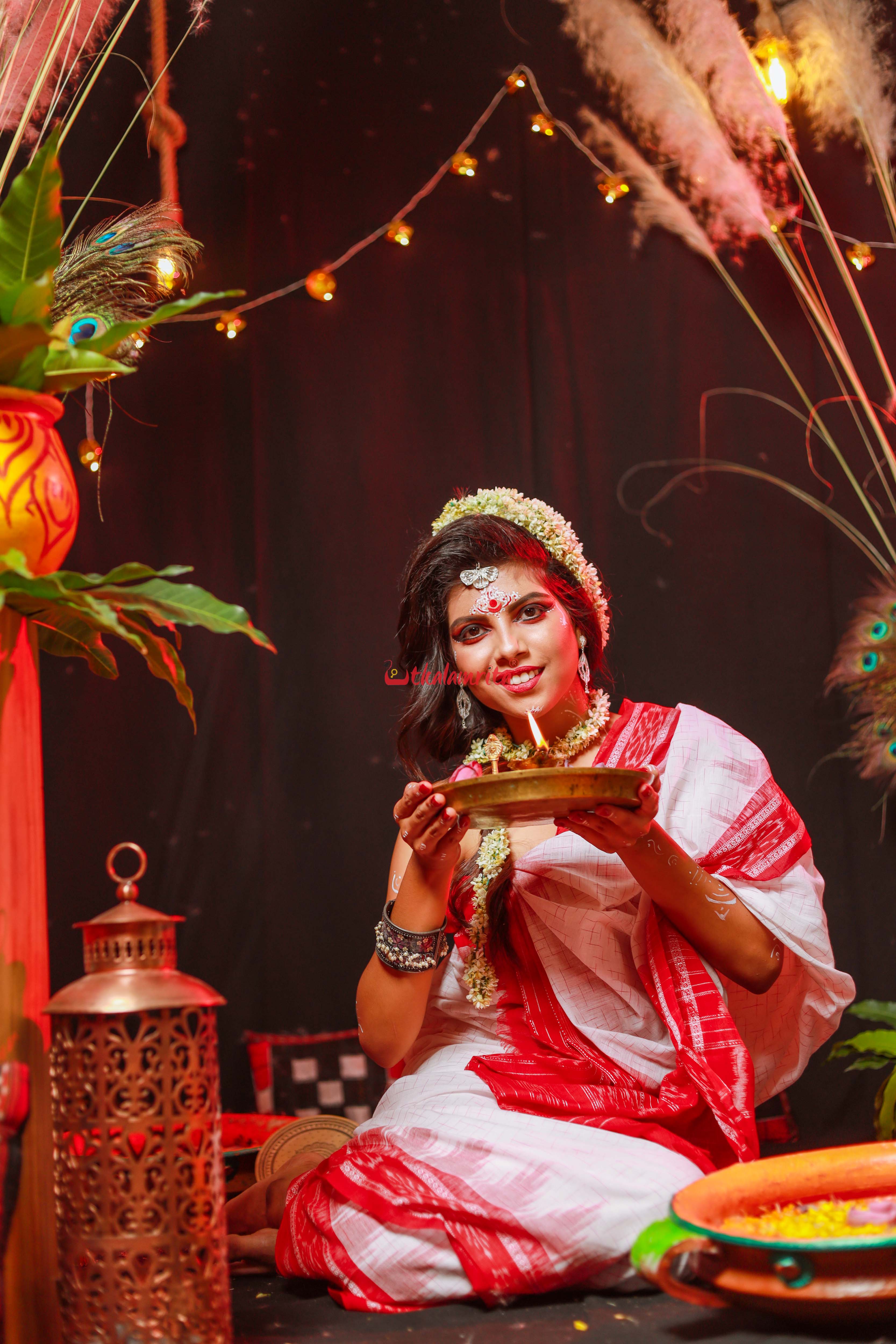 White Red Jharana Saree