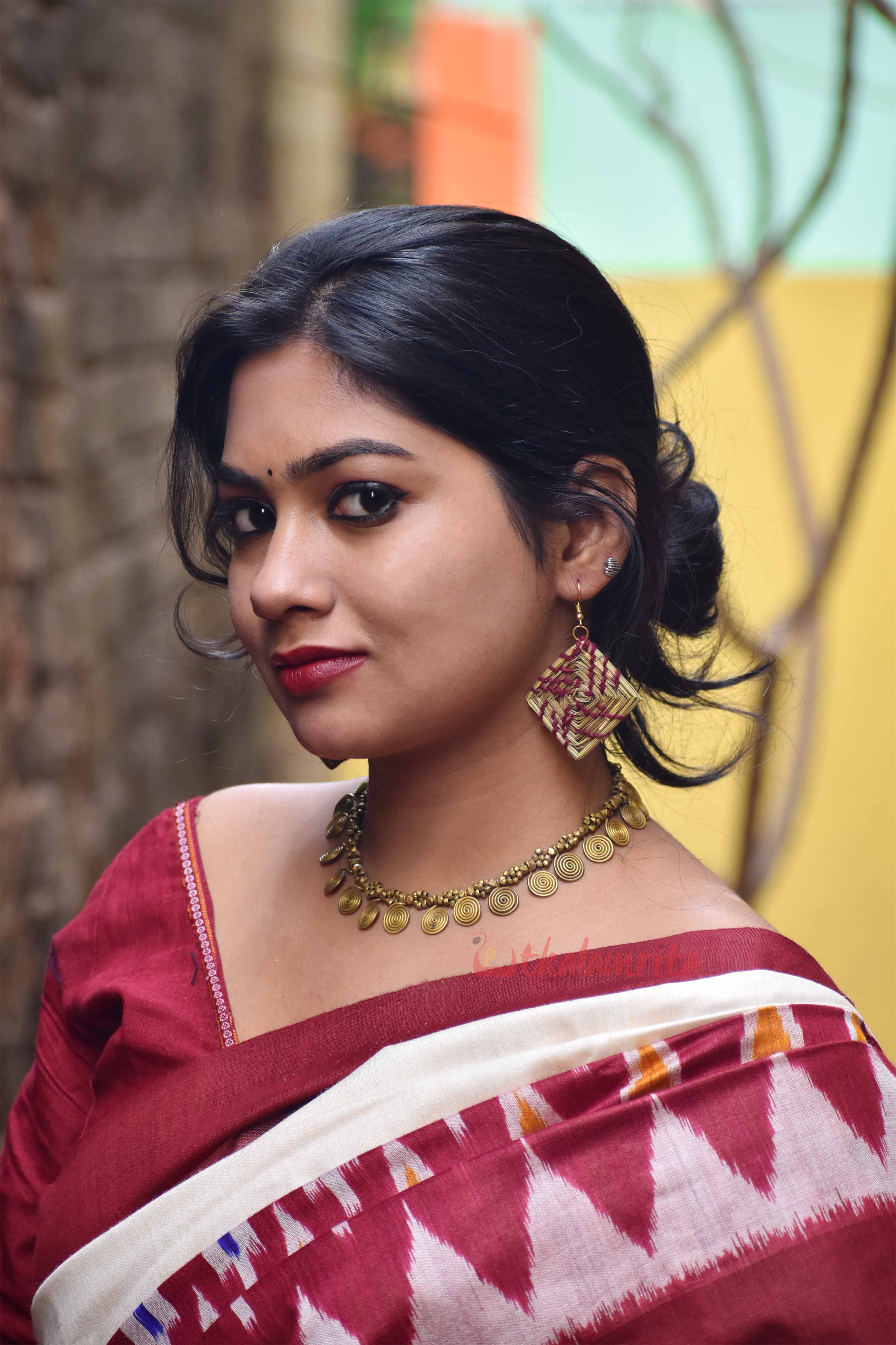 Square and Maroon (Golden Grass Earrings)