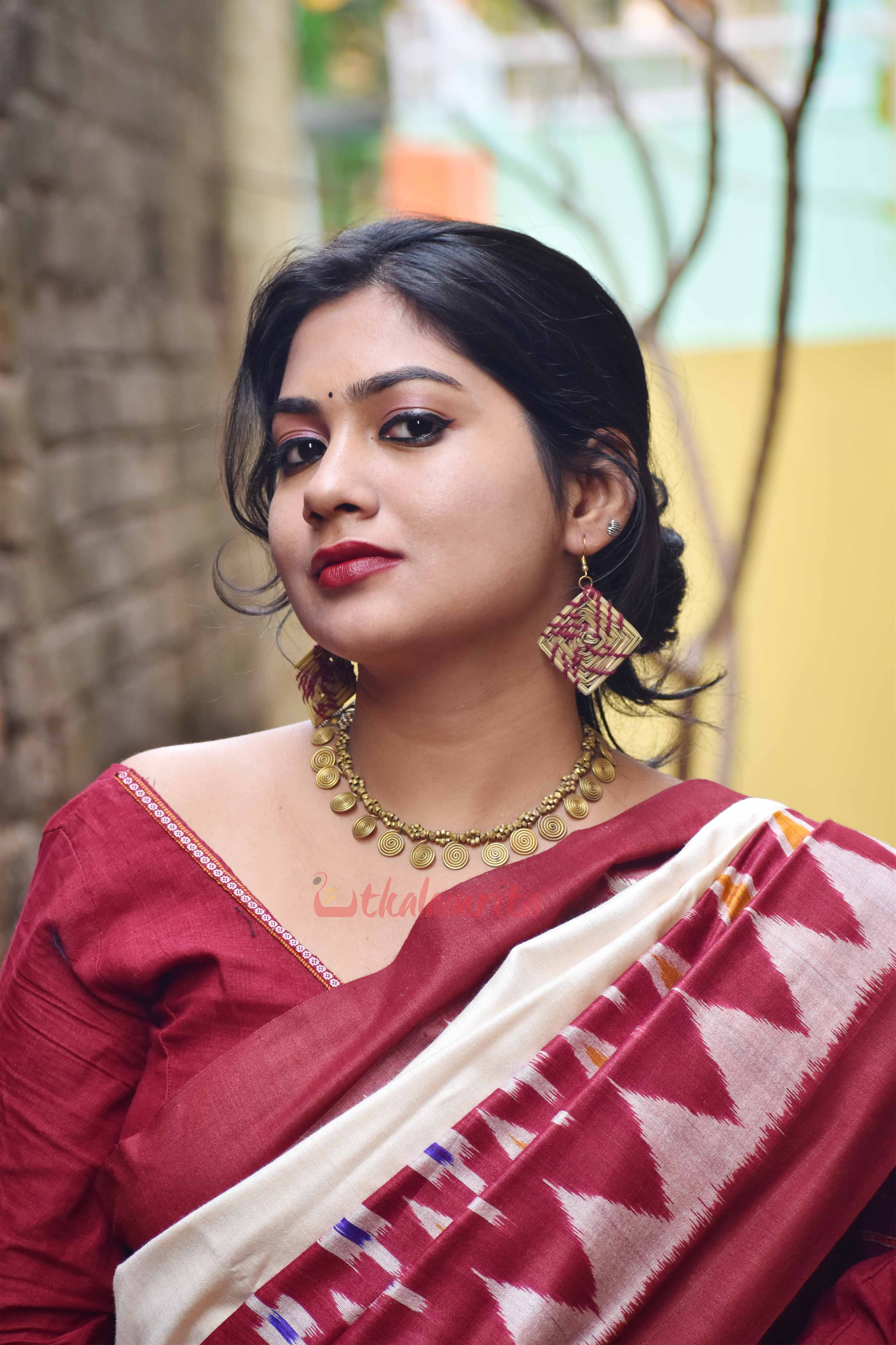 Square and Maroon (Golden Grass Earrings)