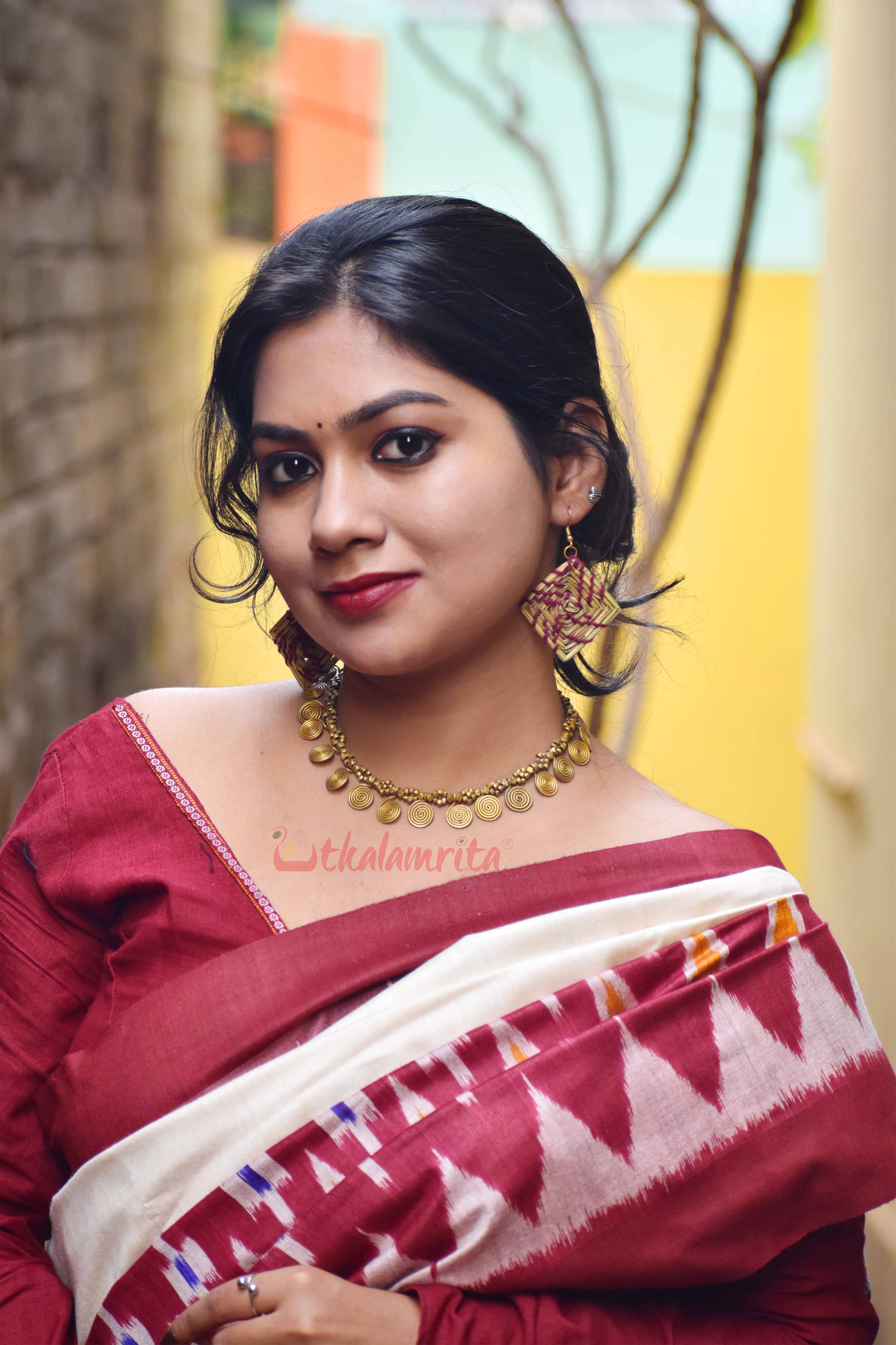 Square and Maroon (Golden Grass Earrings)