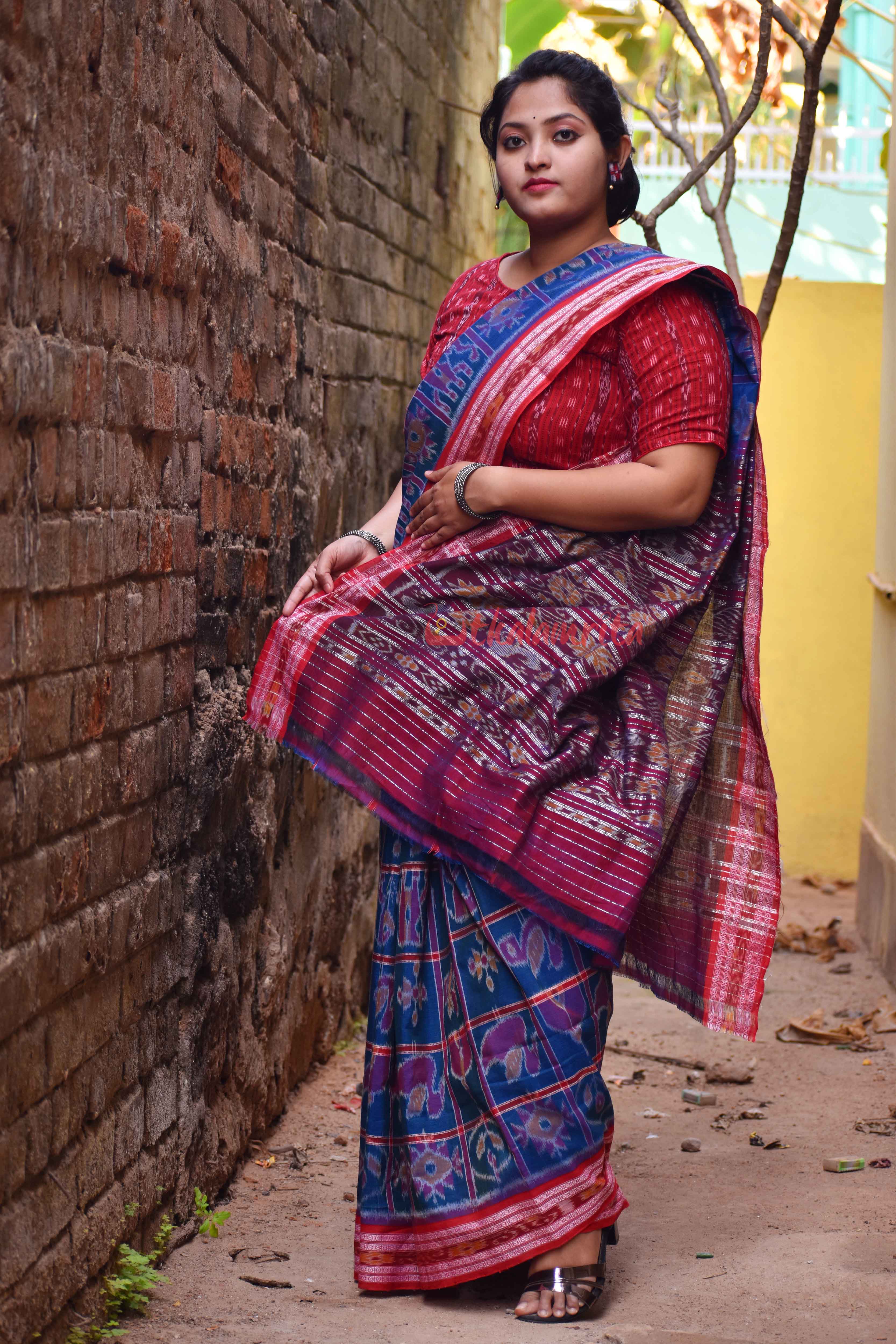 Tealish Nabakothi Cotton Saree