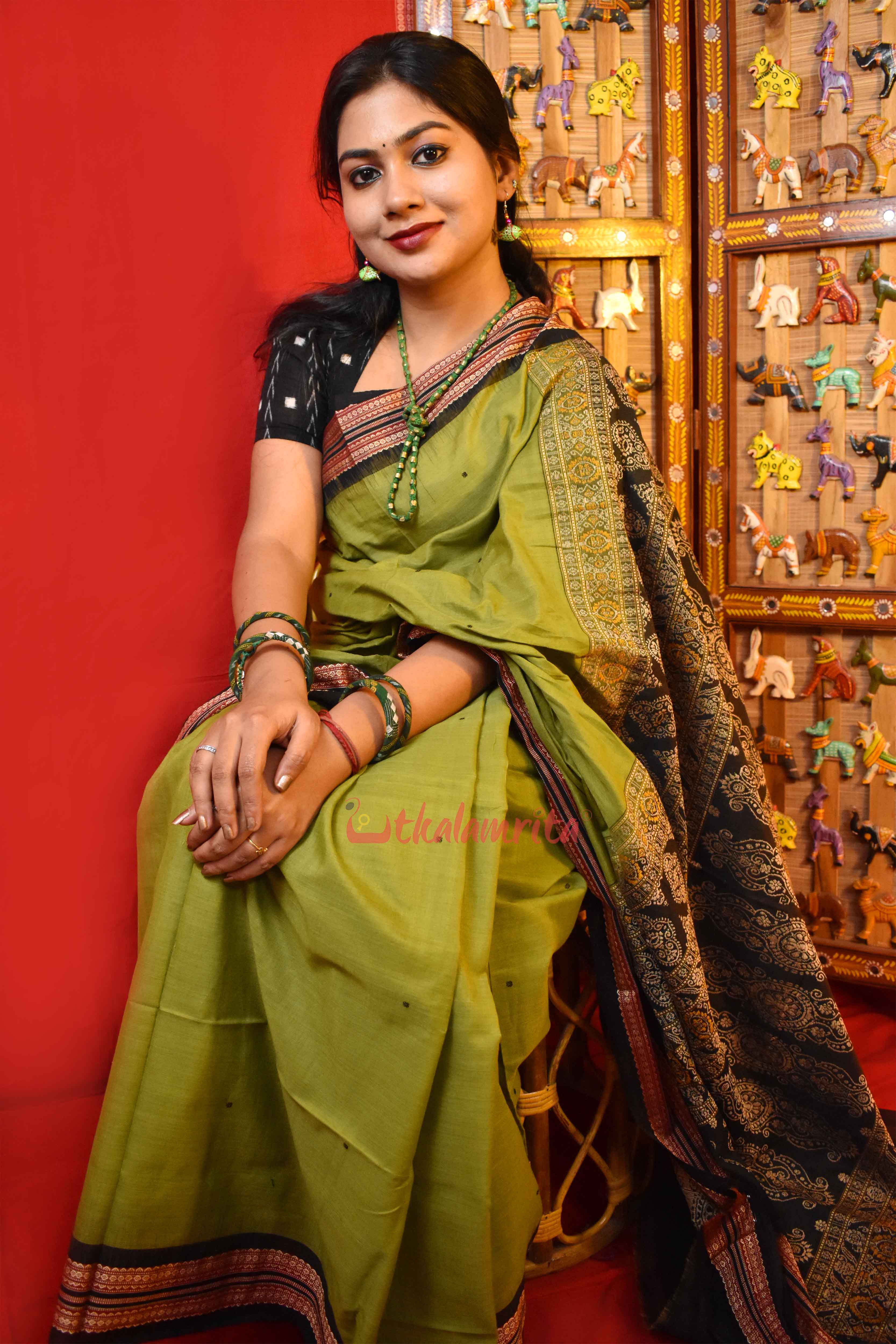 Mehndi Black Bomkai Saree